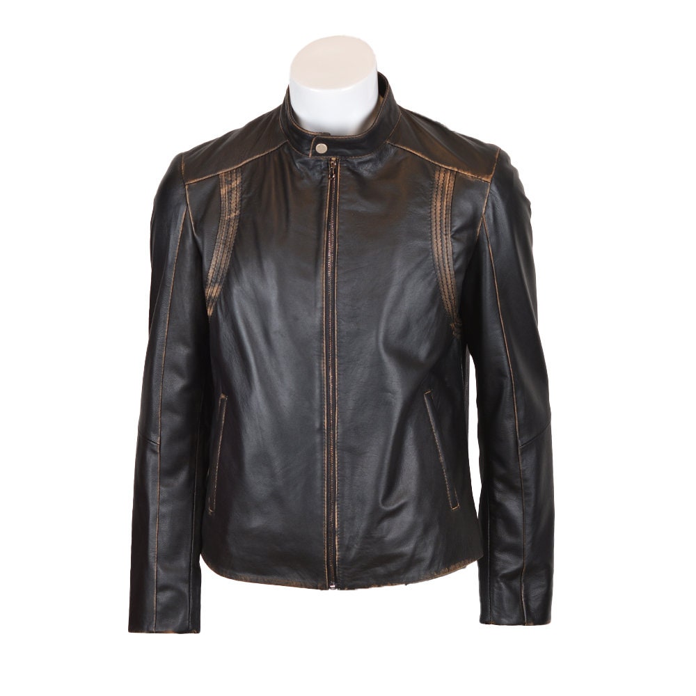 Handmade Ox and Bulls Distressed Brown Moto Leather Jacket