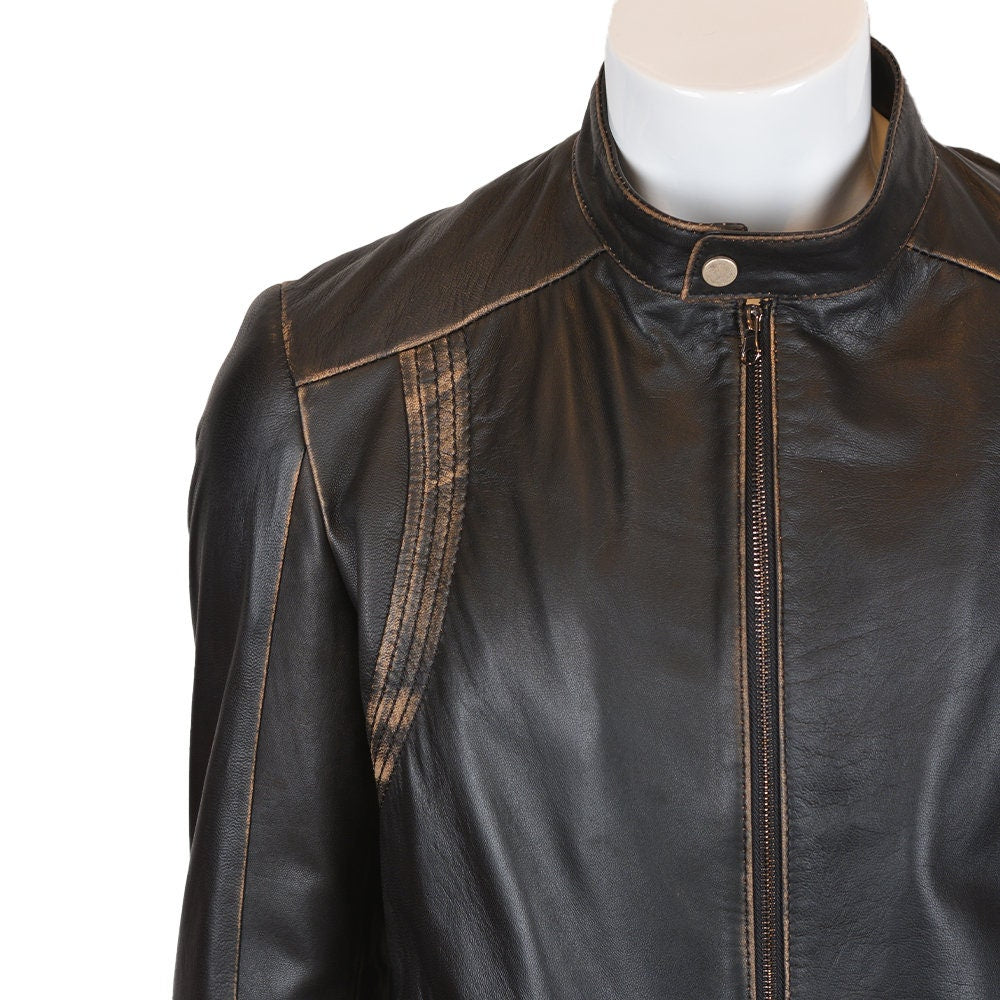 Handmade Ox and Bulls Distressed Brown Moto Leather Jacket