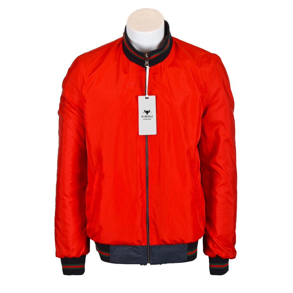 Ox and Bulls Red Bomber Leather Jacket Red Moto Style Leather Jacket