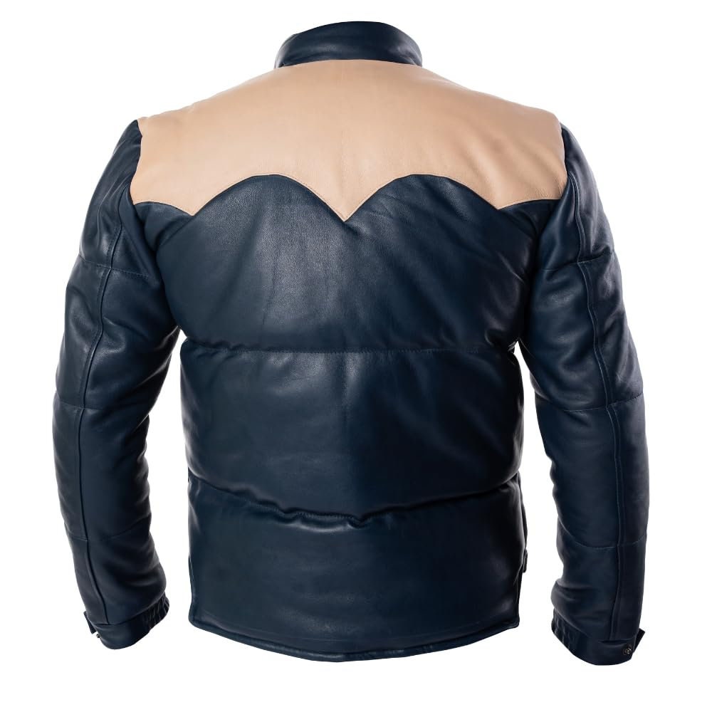 Ox and Bulls Puffer Blue Multicolor Leather Jacket - Spanish style Puffer Jacket