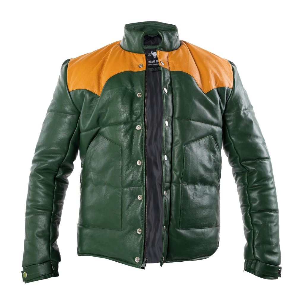 Ox and Bulls Puffer Yellow and Green Multicolor Leather Jacket - Spanish style Puffer Jacket