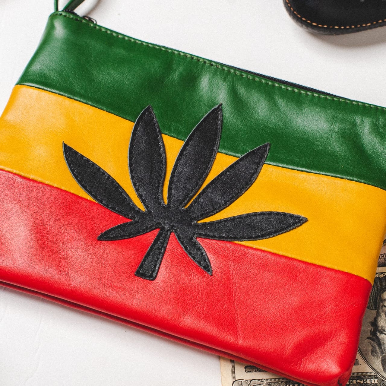 Rastah Color Themed Leather Bag with Medical Herb 420 Leaf Symbol| Perfect Gift for Stoner Friends!