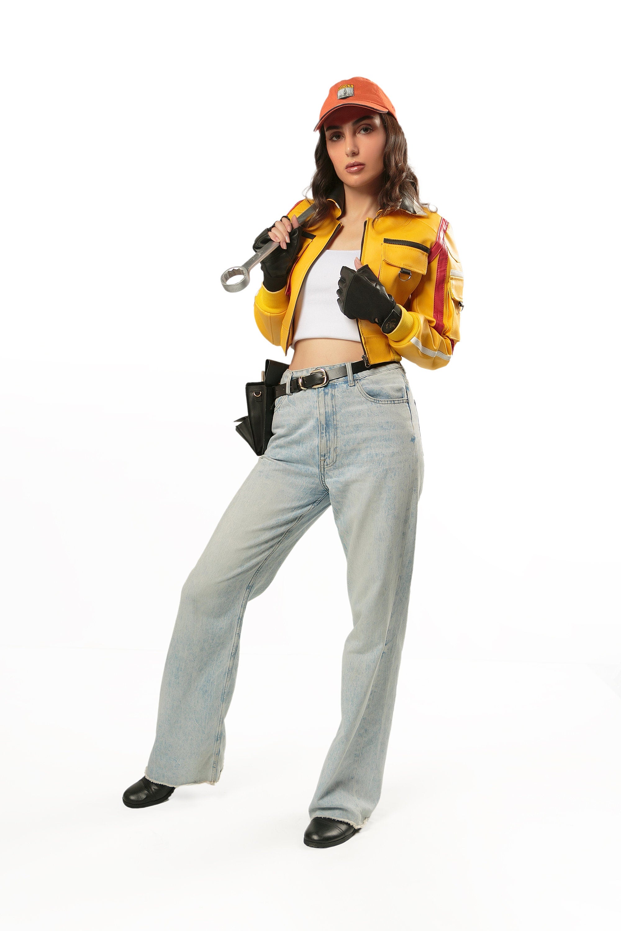 Handmade FF XV Cindy Aurum Yellow Hammer Head Full Service Station Cosplay Jacket Handcrafted by Ox and Bulls