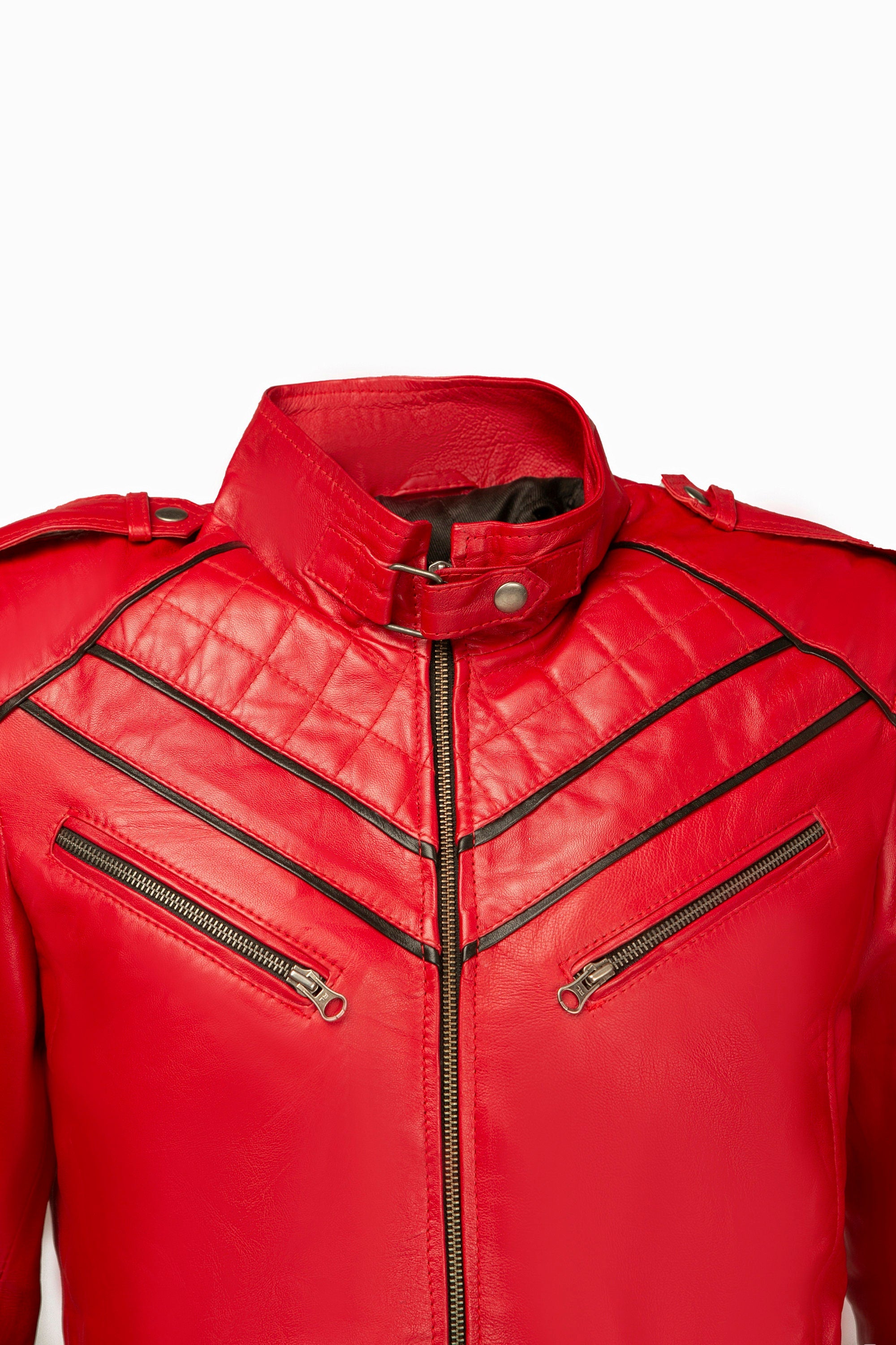 Cafe Racer Red Biker Motorcycle Men Red Leather Jacket Handcrafted by Ox and Bulls