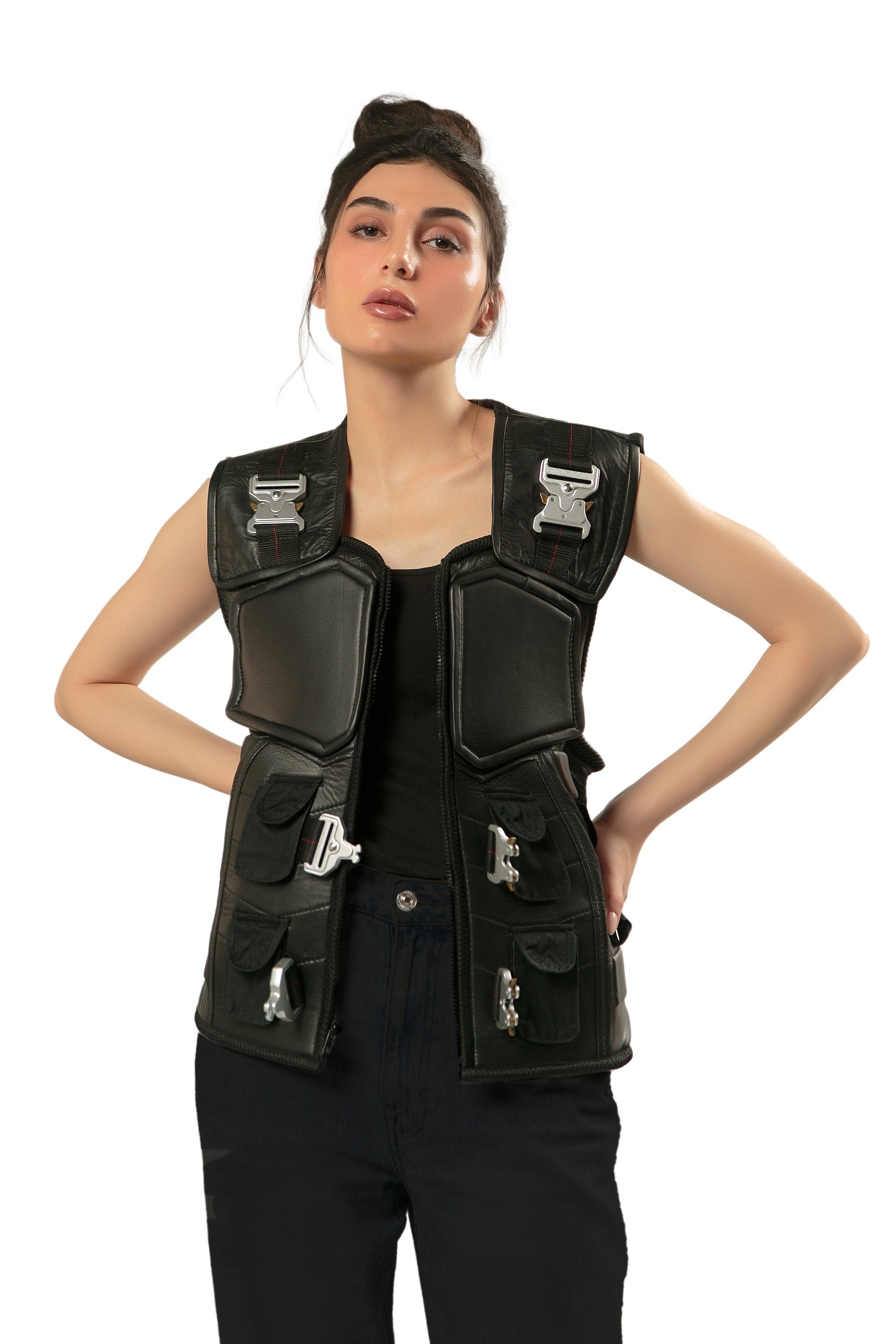 Handmade  Military Vest Handmade Cosplay Leather Vest for Women