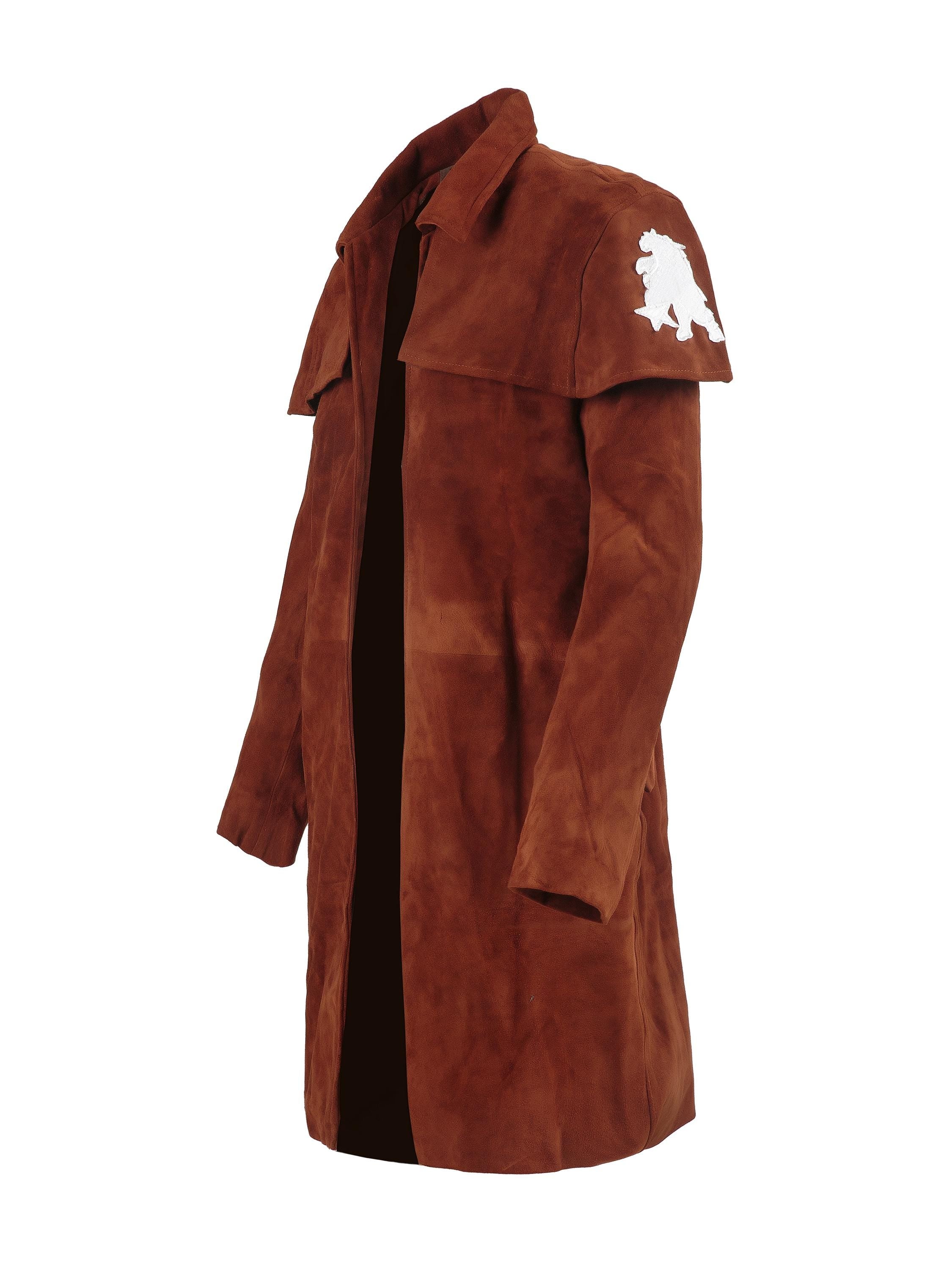 New Vegas NCR Ranger A7 Brown Duster | Long Brown Suede Leather Coat | Fallout-Inspired Cosplay Trench Coat Handcrafted by Ox and Bulls