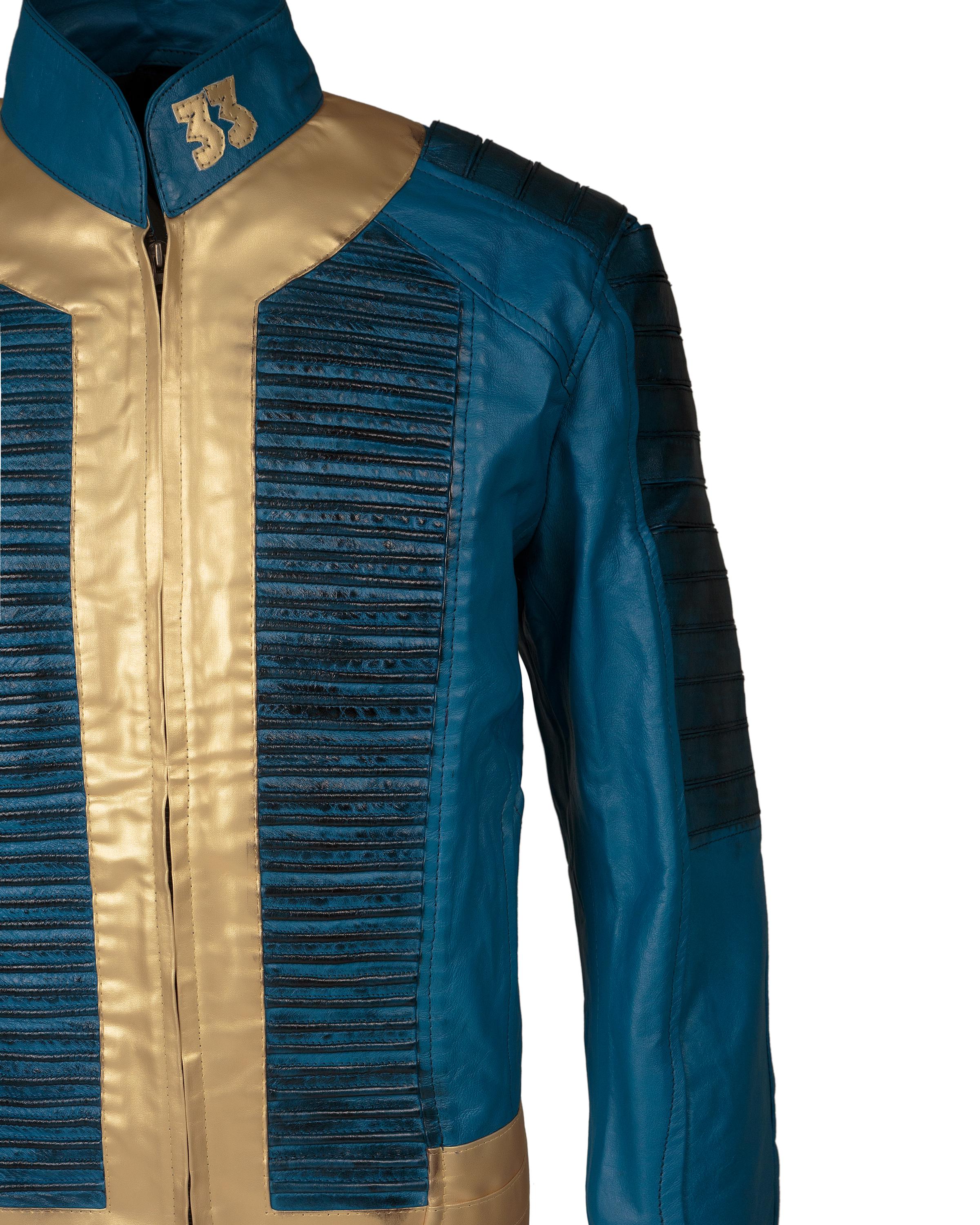 Vault 33 Lucy Blue New Vegas Cosplay Costume Inspired Leather Jacket | Men and Women Sizes Handcrafted by Ox and Bulls.