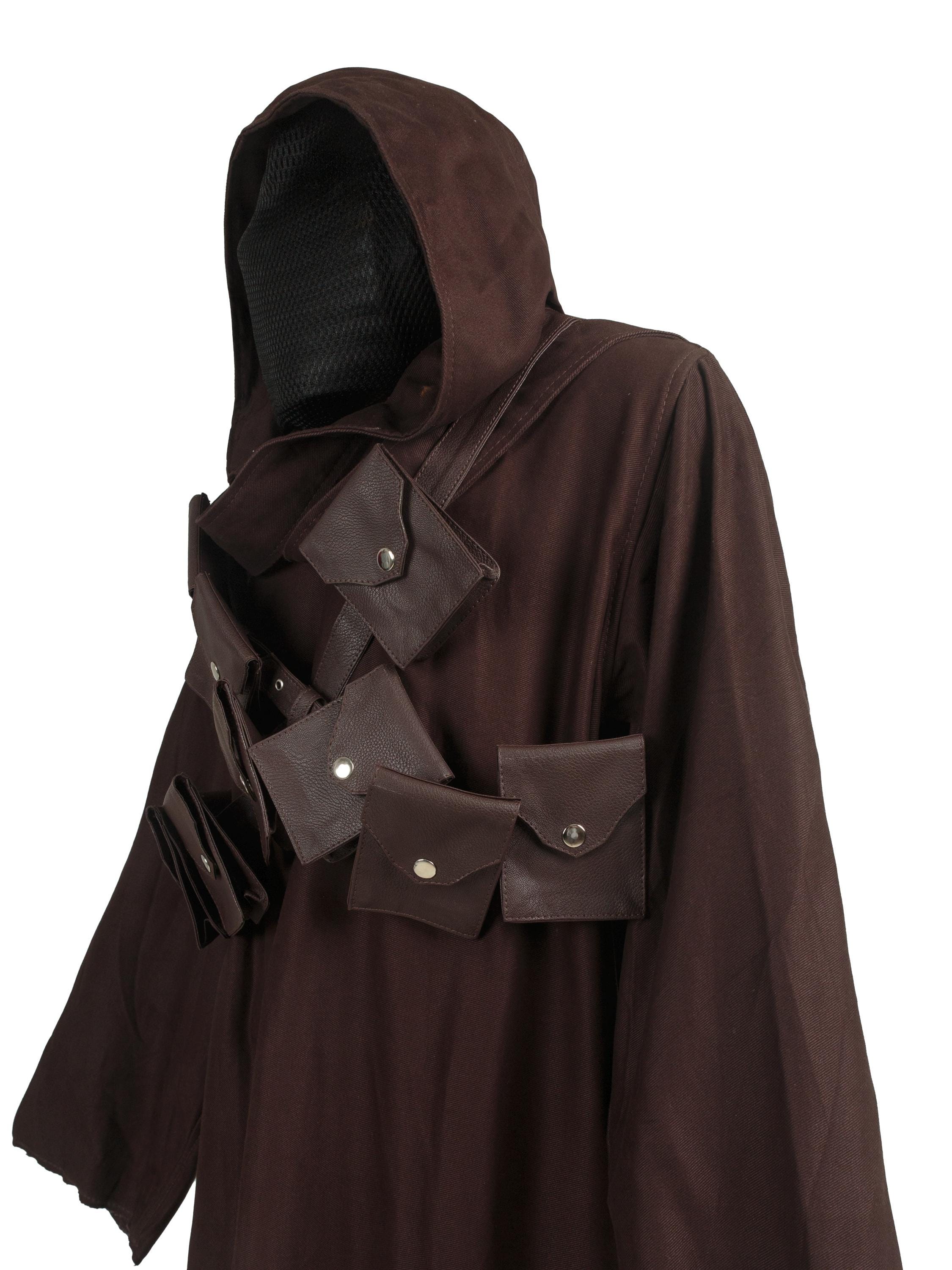 Handcrafted Desert Nomad Cloak with Leather Straps | Hooded Warrior Costume
