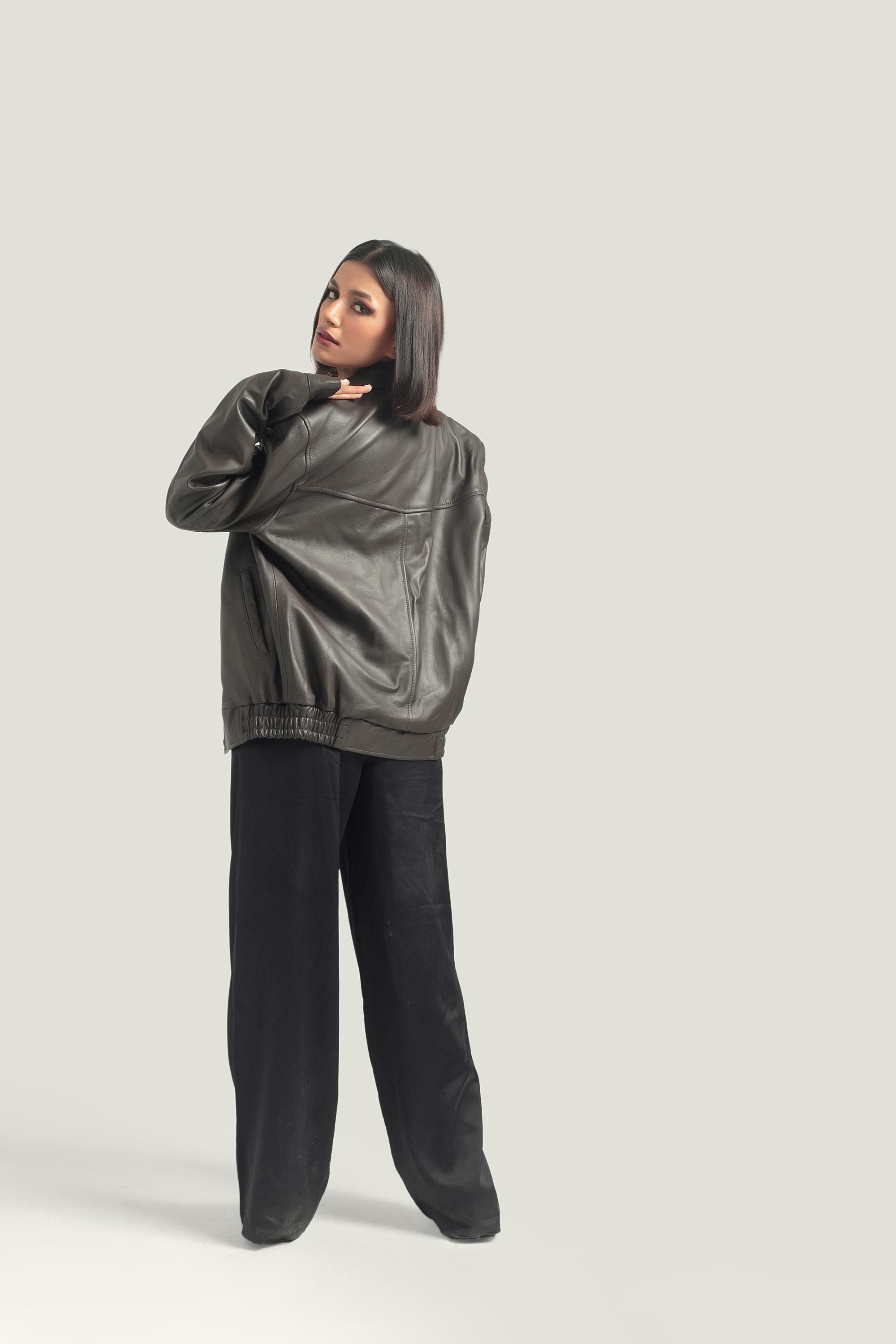 Handcrafted Oversized Dark Brown Leather Jacket, Retro Bomber Style