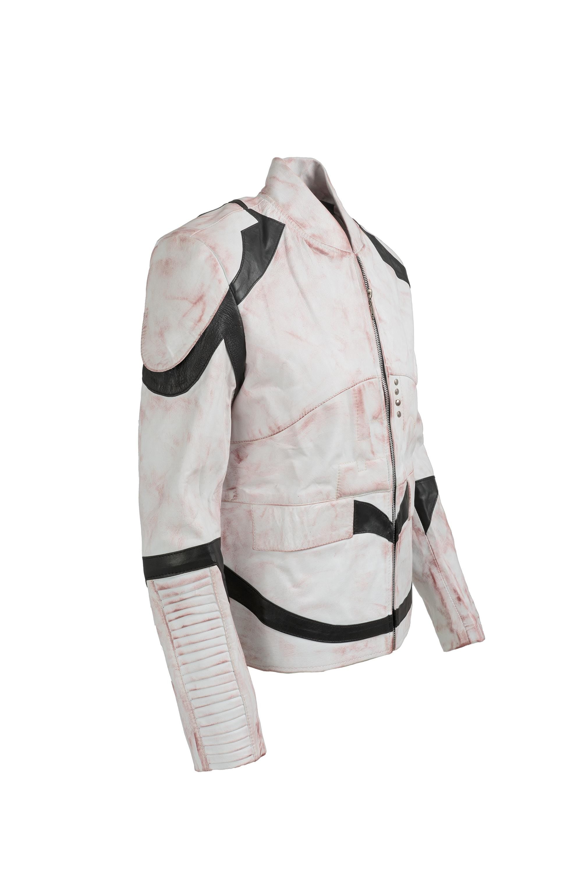 White Leather Sci-Fi Cosplay Jacket | Military Armor Inspired, Handcrafted Ox and Bulls