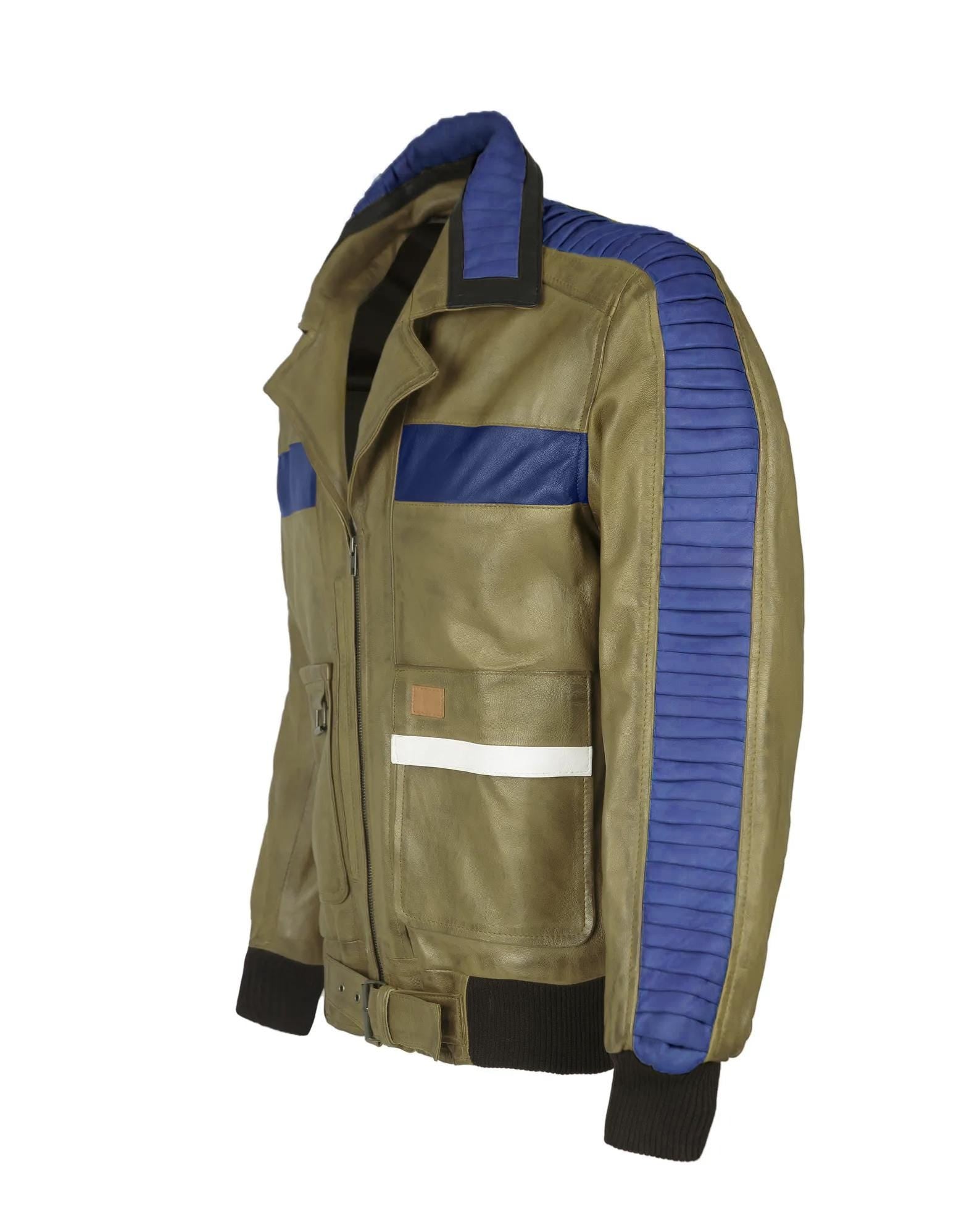 Handcrafted Green Blue Leather Sci-Fi Cosplay Jacket | Ox and Bulls Transformation Coat