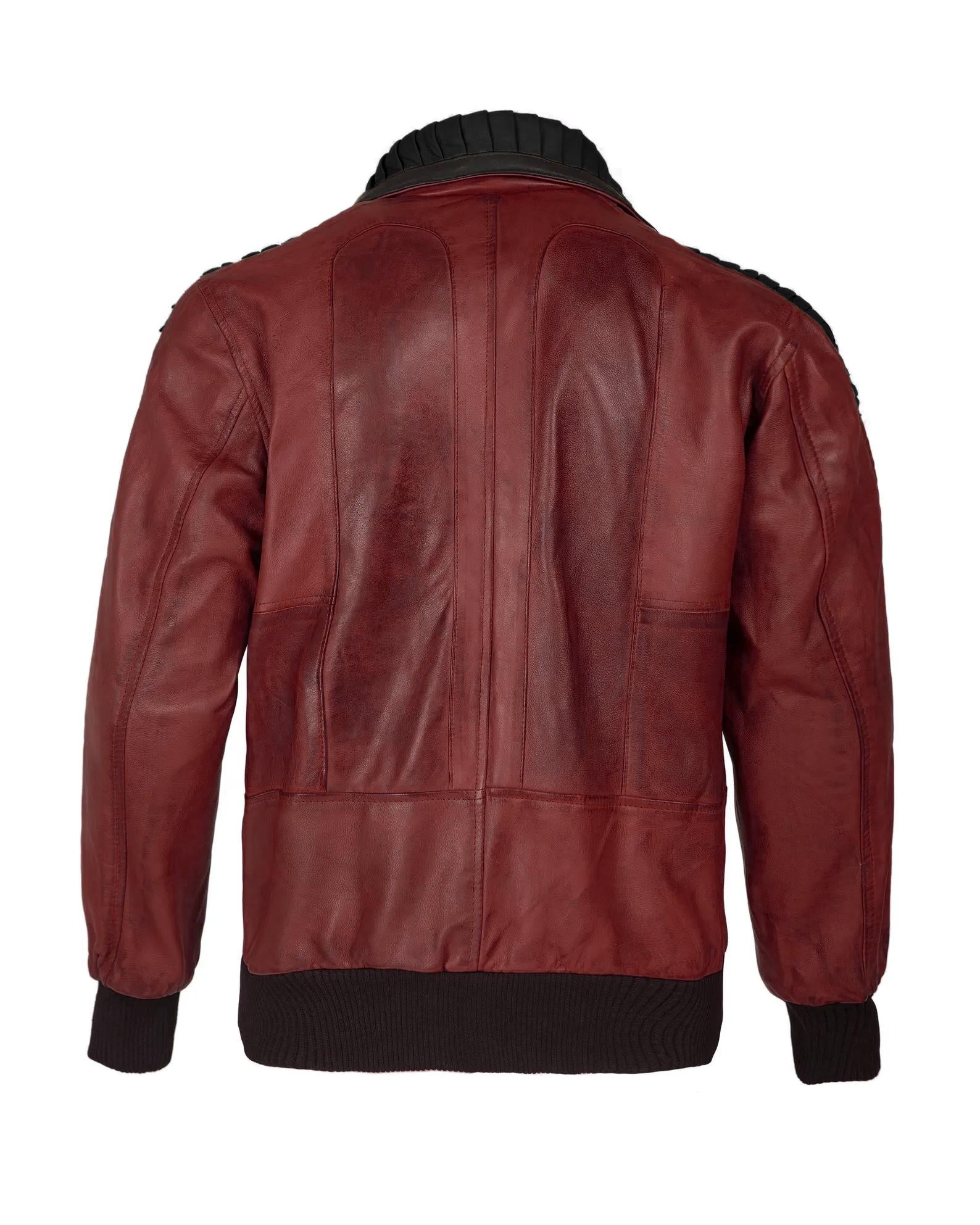 Handcrafted Maroon Leather Sci-Fi Cosplay Jacket | Dark Villain Inspired Coat