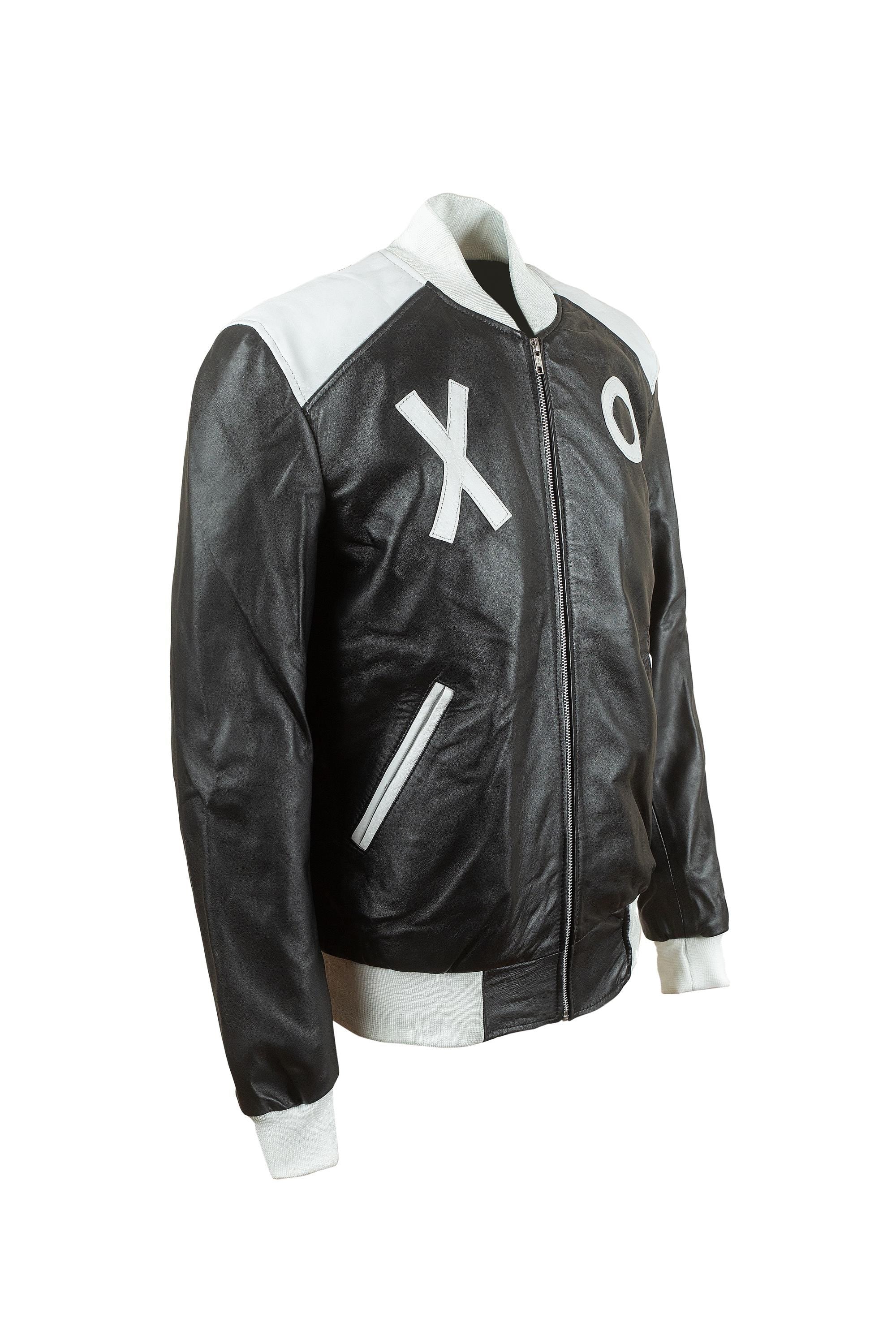 XO Varsity Jacket, Black Vegan Leather Bomber Jacket