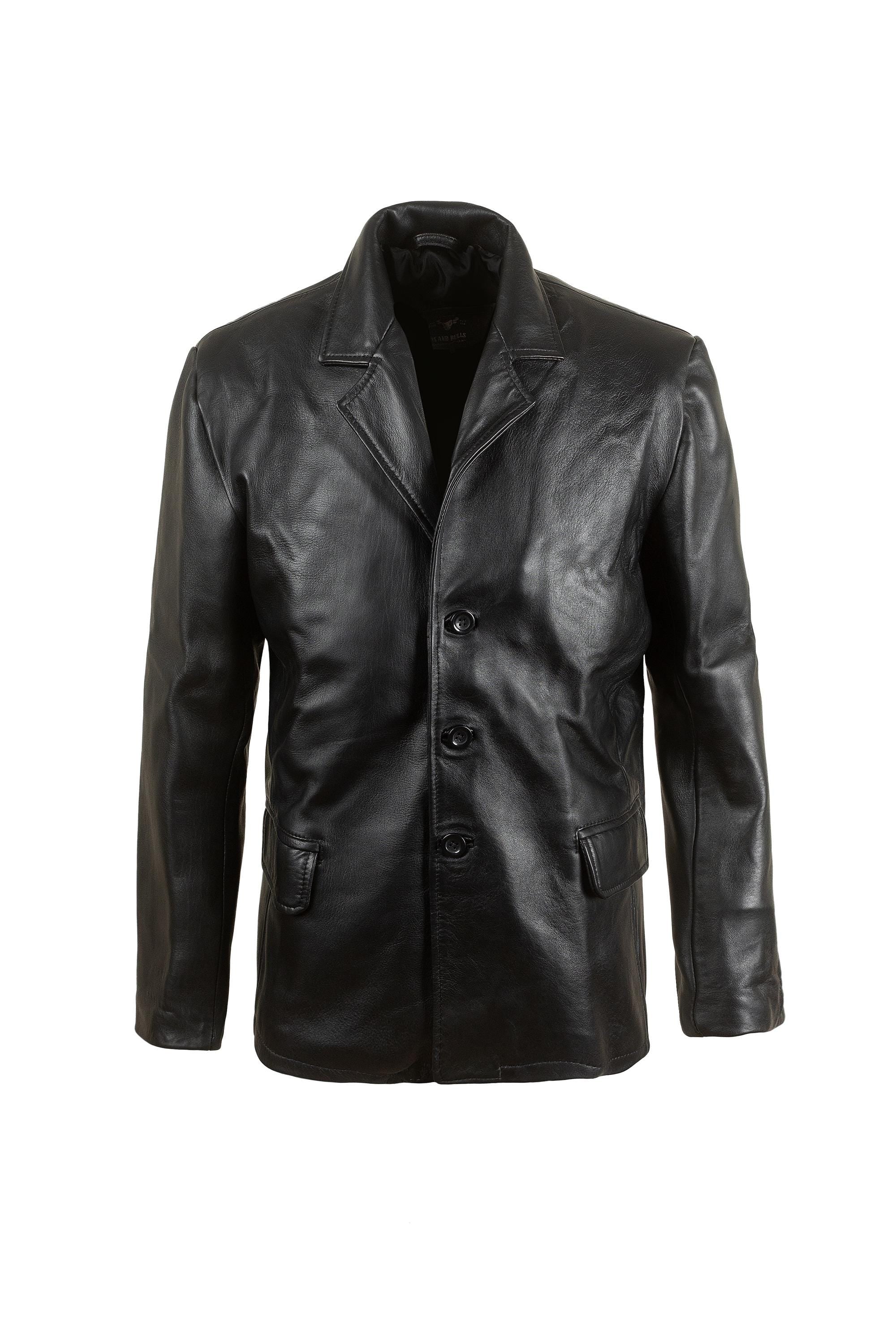 Handmade Black Genuine Leather Blazer | Men's Sport Coat
