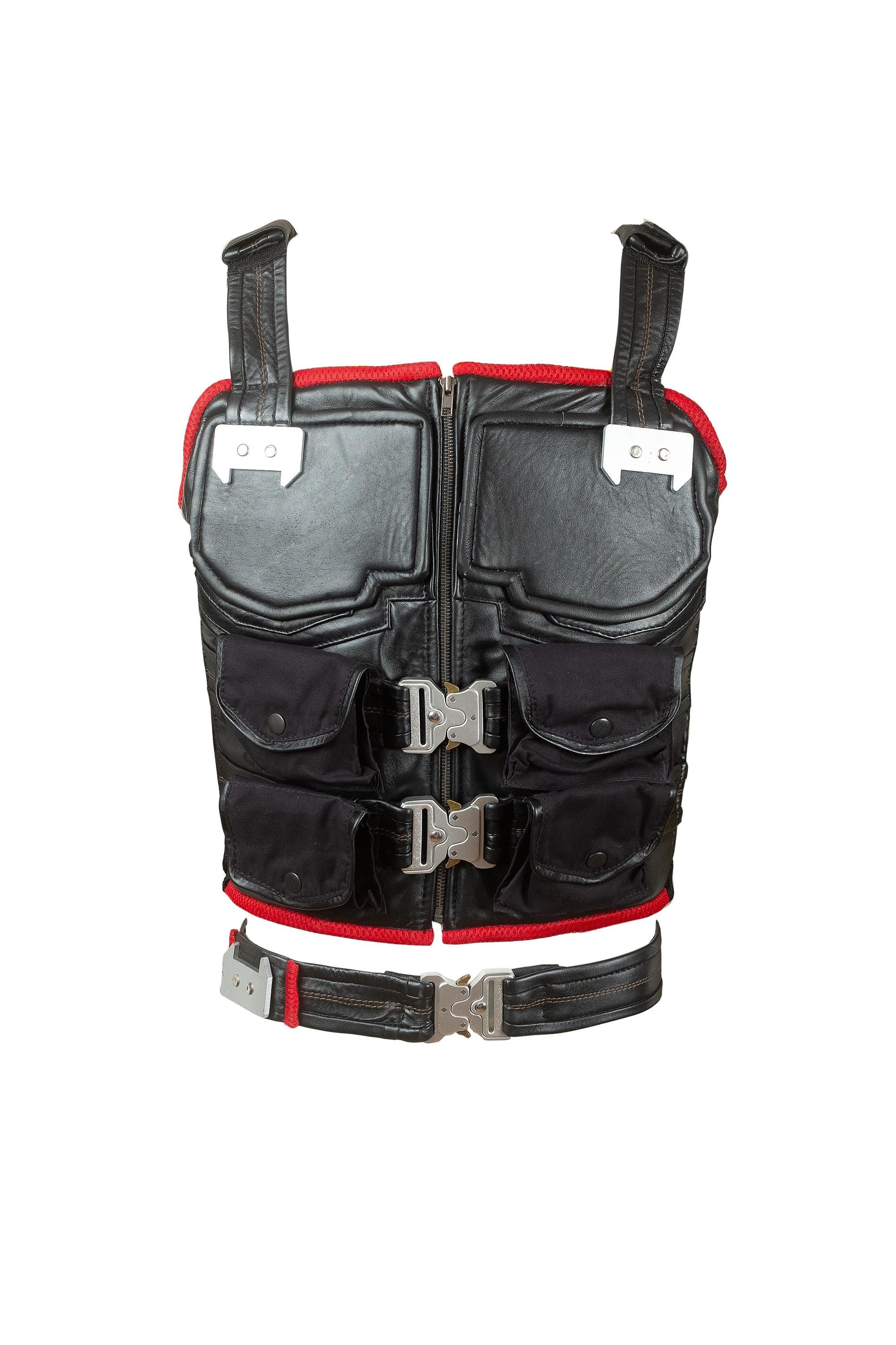 Vampire Hunter Inspired Black Leather Vest with Pockets & Buckles