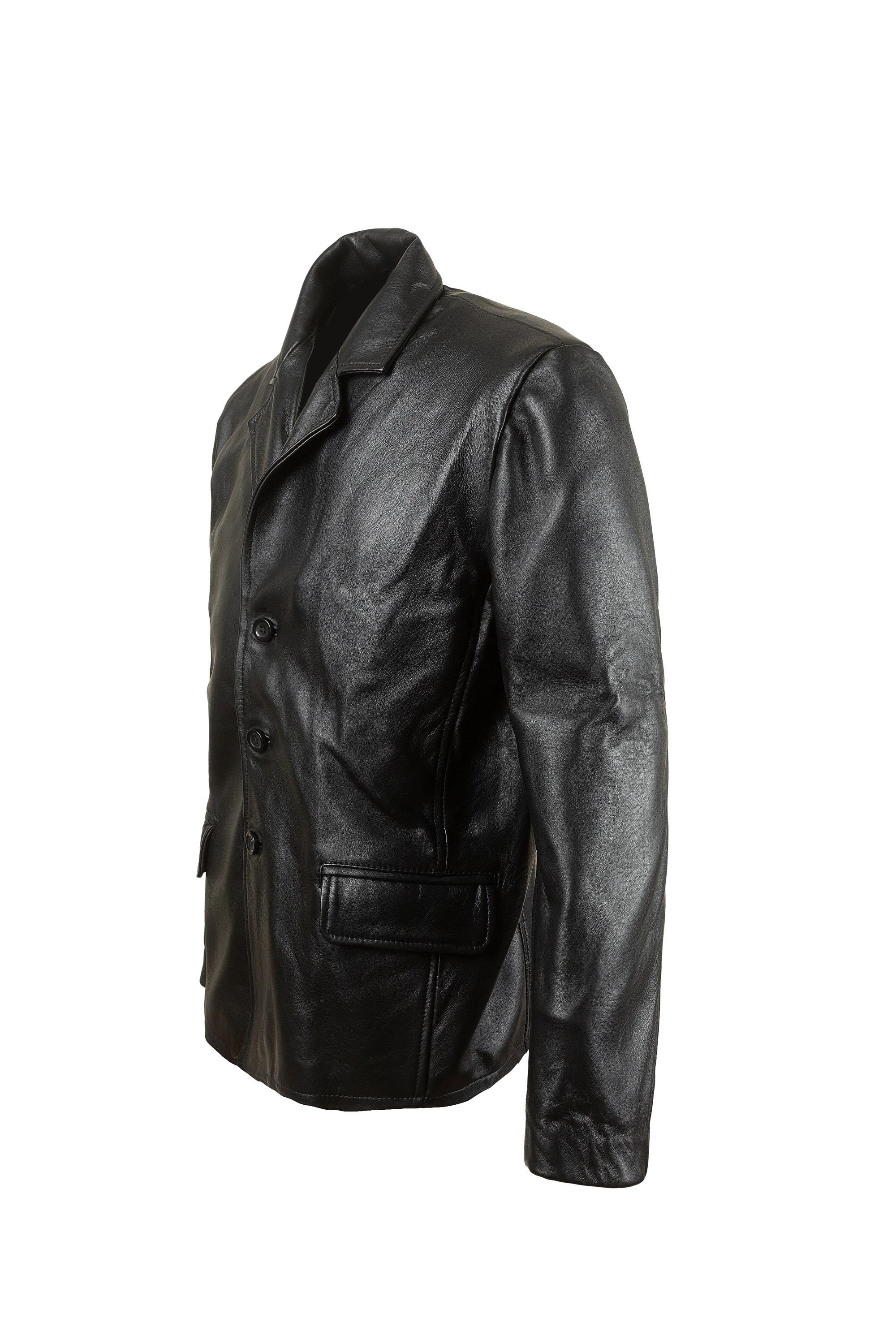 Handmade Black Genuine Leather Blazer | Men's Sport Coat