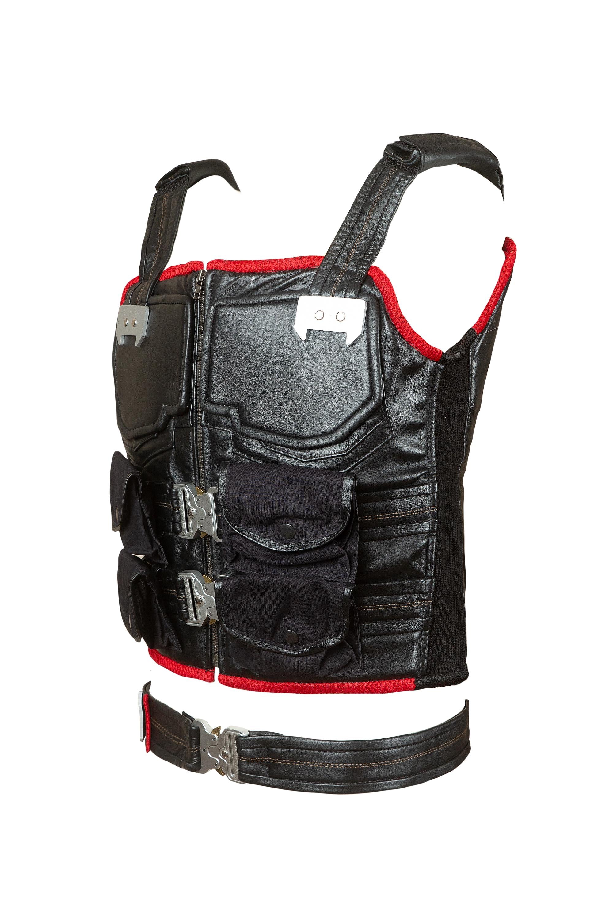 Vampire Hunter Inspired Black Leather Vest with Pockets & Buckles