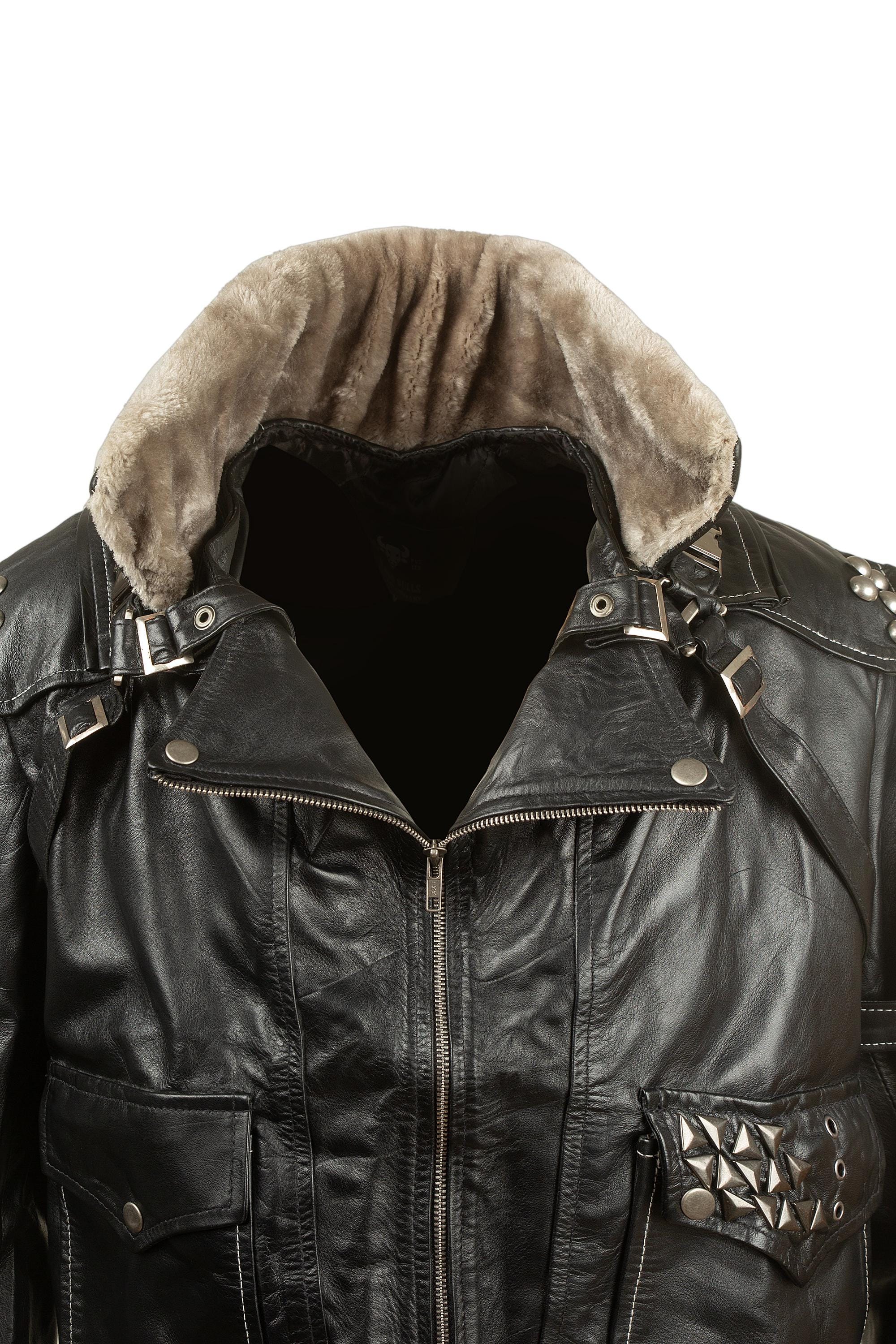 Rogue Sentinel Aviator Leather Jacket | Studded Biker Jacket with Fur Collar | Handmade Black Moto Jacket for Men | Ox & Bulls