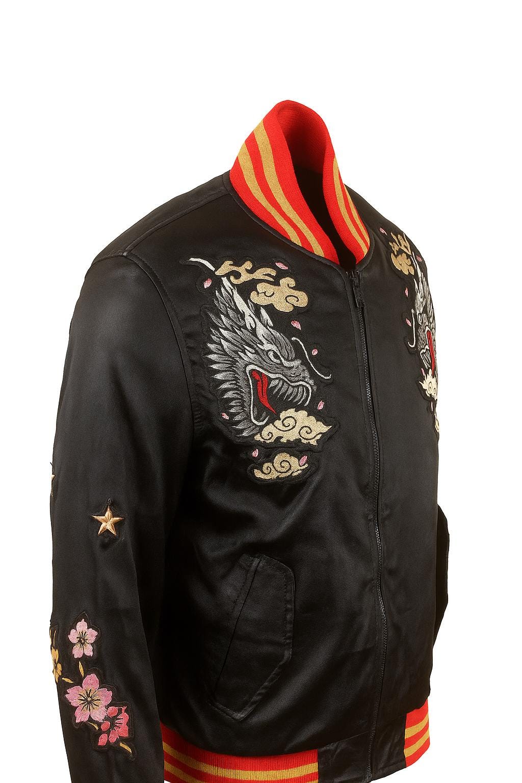 Dragon Crest Sukajan Leather Bomber Jacket |Japanese Dragon Embroidere