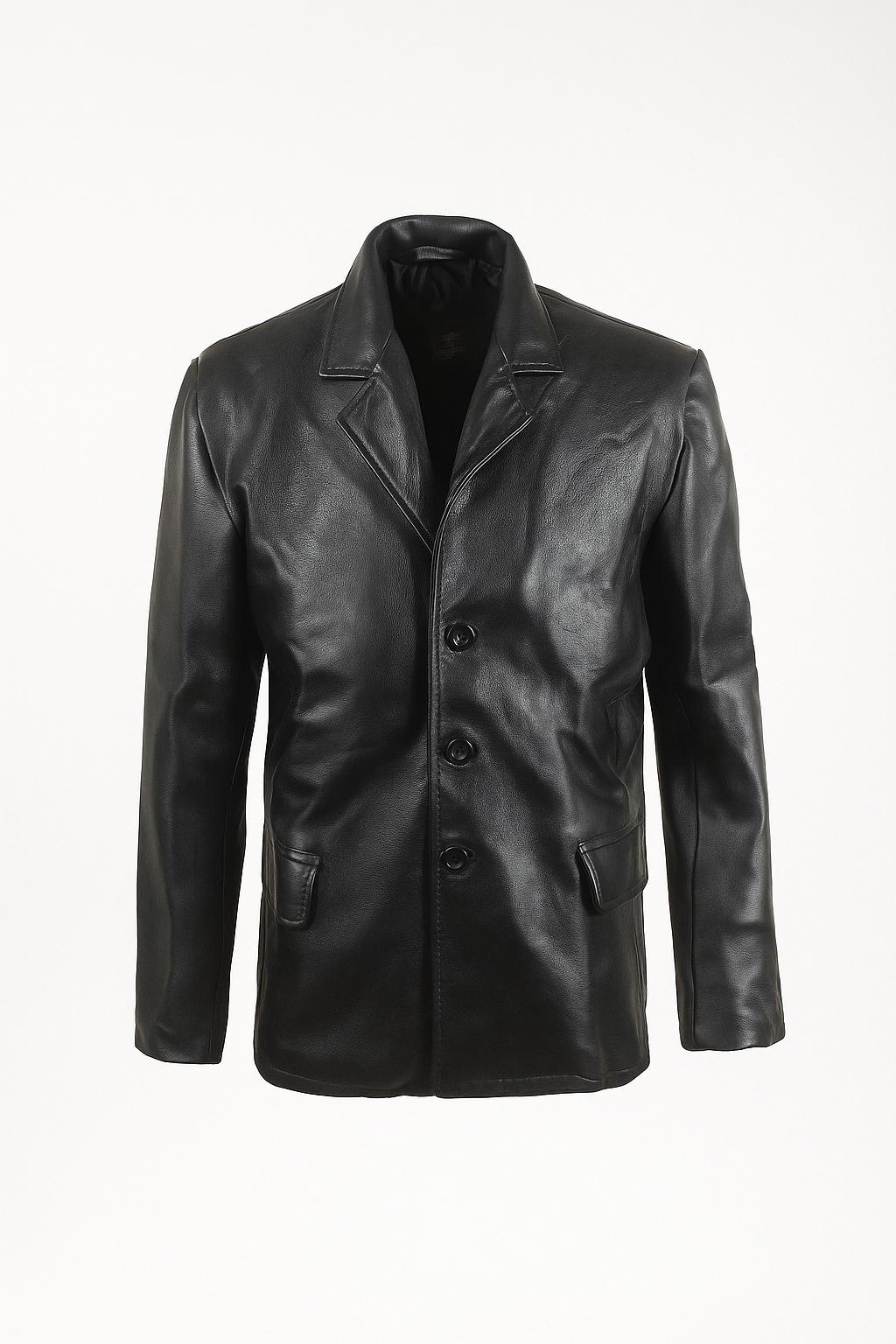 Handmade Black Genuine Leather Blazer | Men's Sport Coat