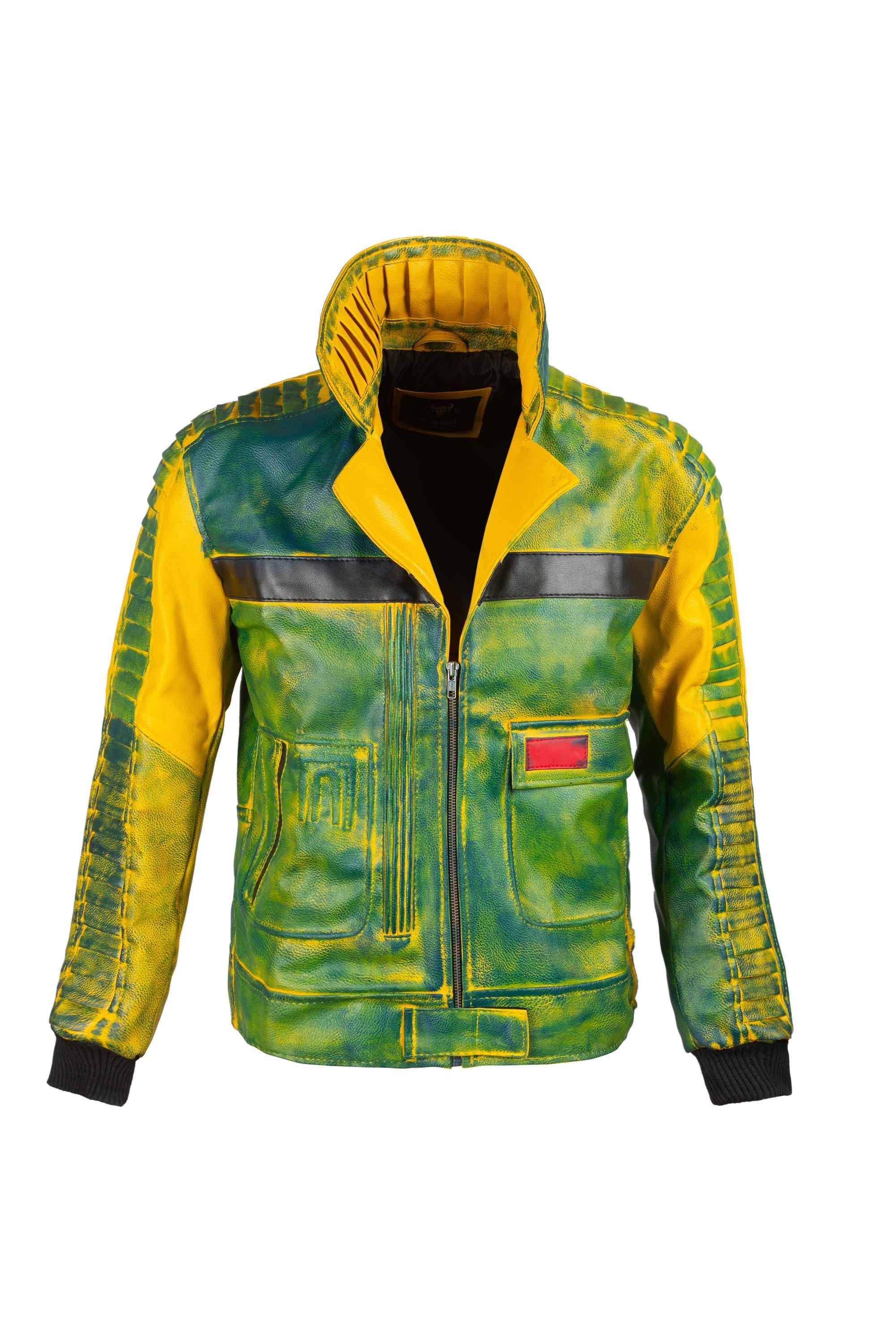 Green Blue Leather Coat | Dark Hero Villain Sci-Fi Cosplay Jacket