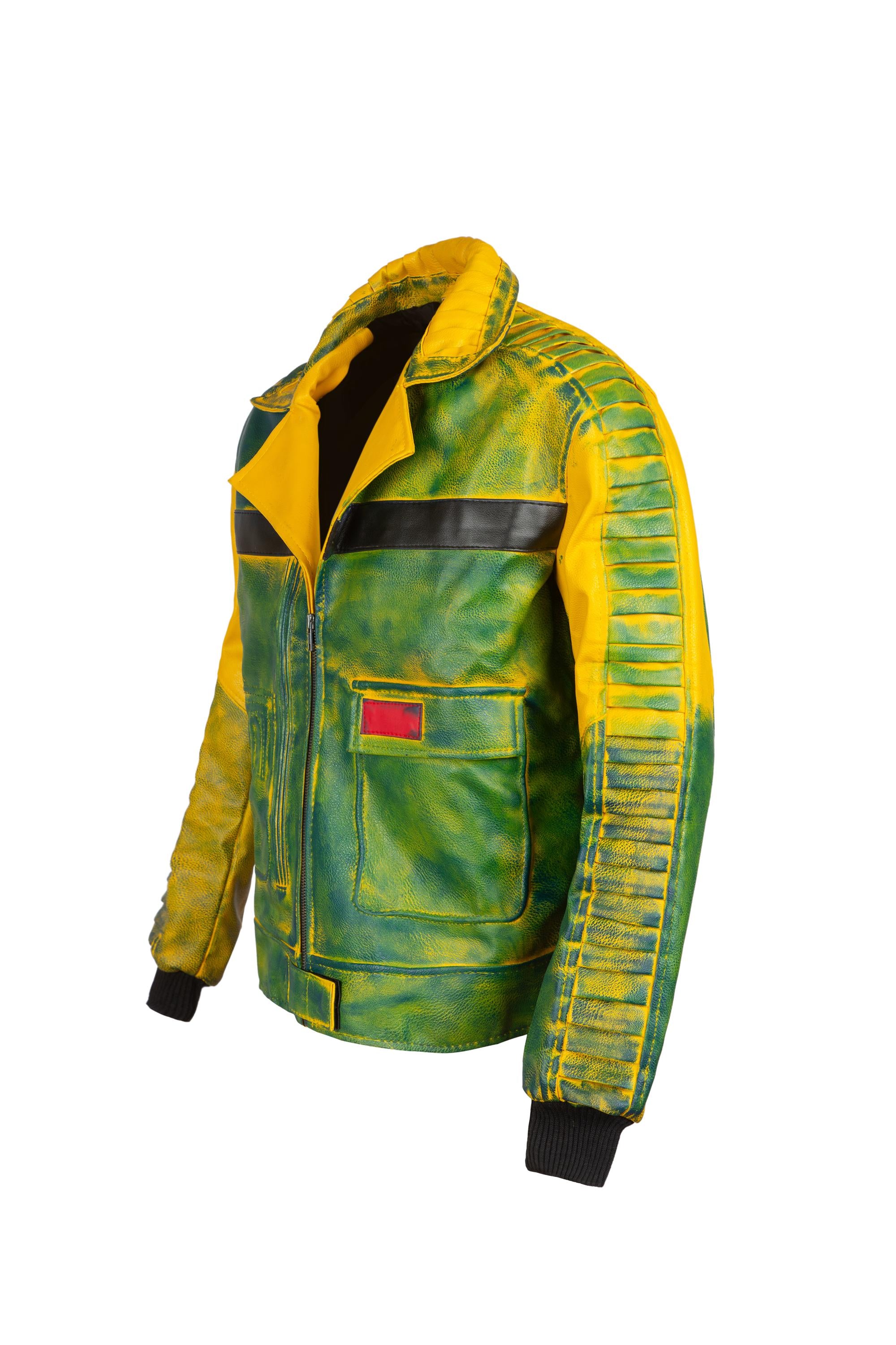 Green Blue Leather Coat | Dark Hero Villain Sci-Fi Cosplay Jacket