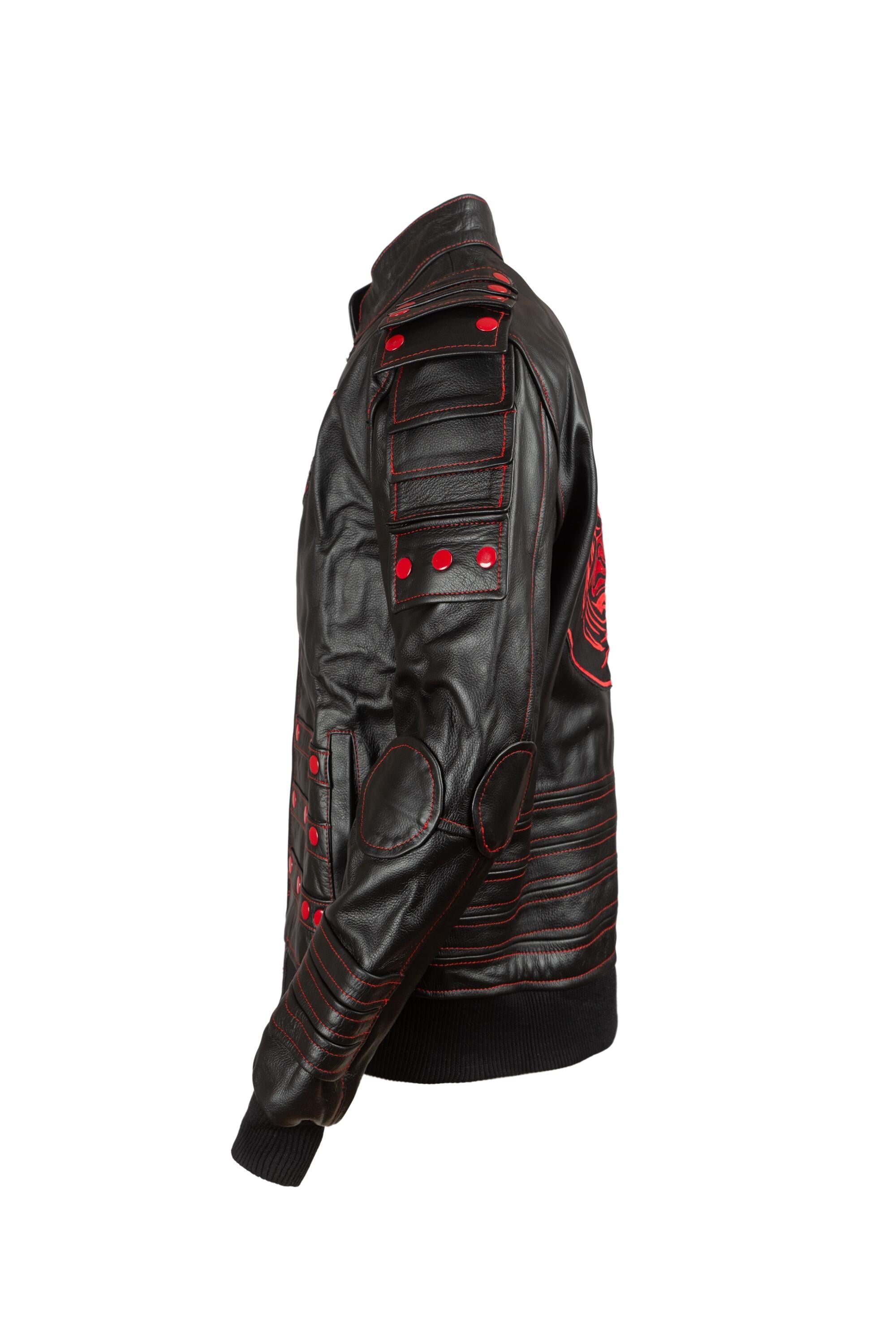 Black & Red Samurai Tactical Leather Jacket – Street Armor Edition