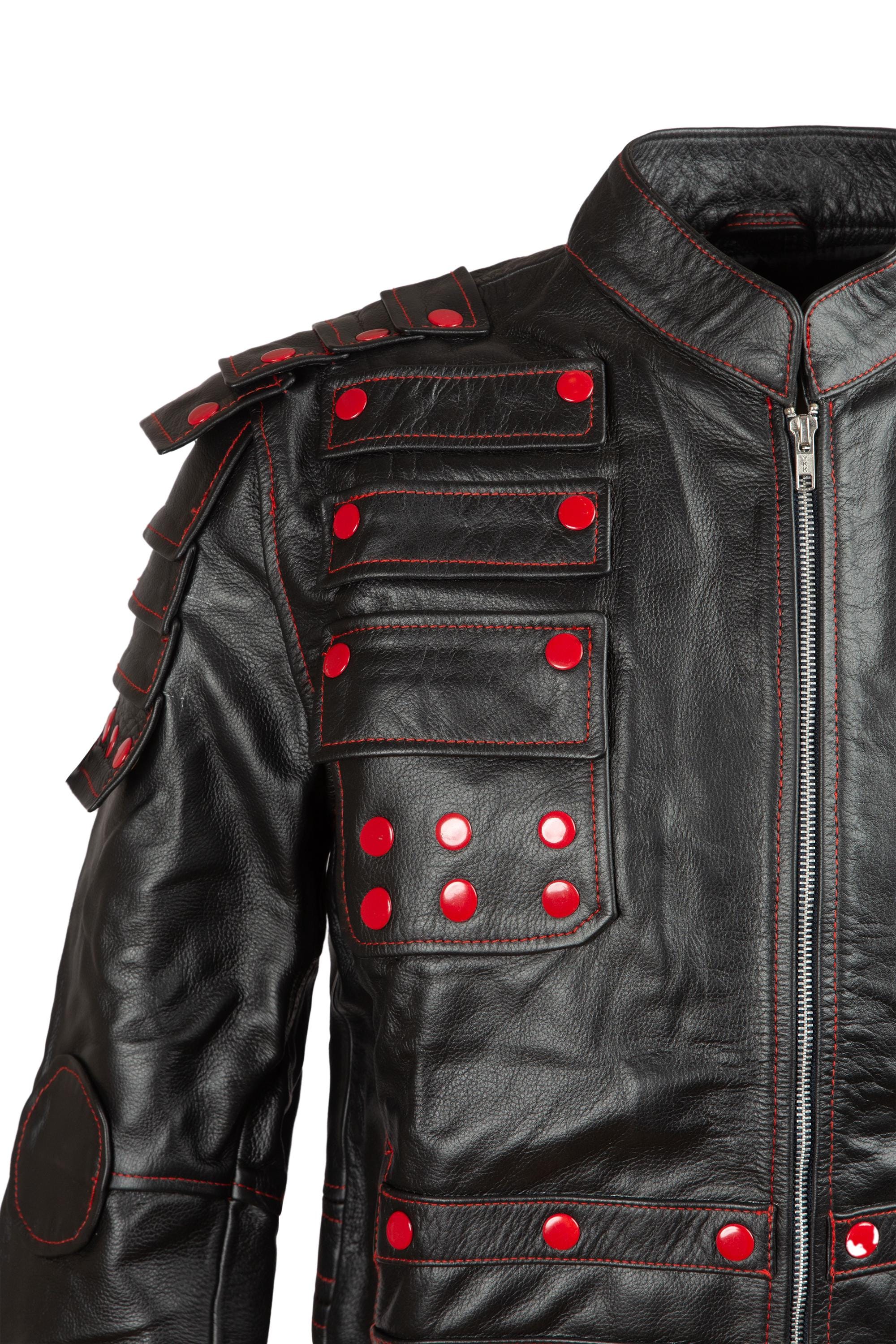 Black & Red Samurai Tactical Leather Jacket – Street Armor Edition