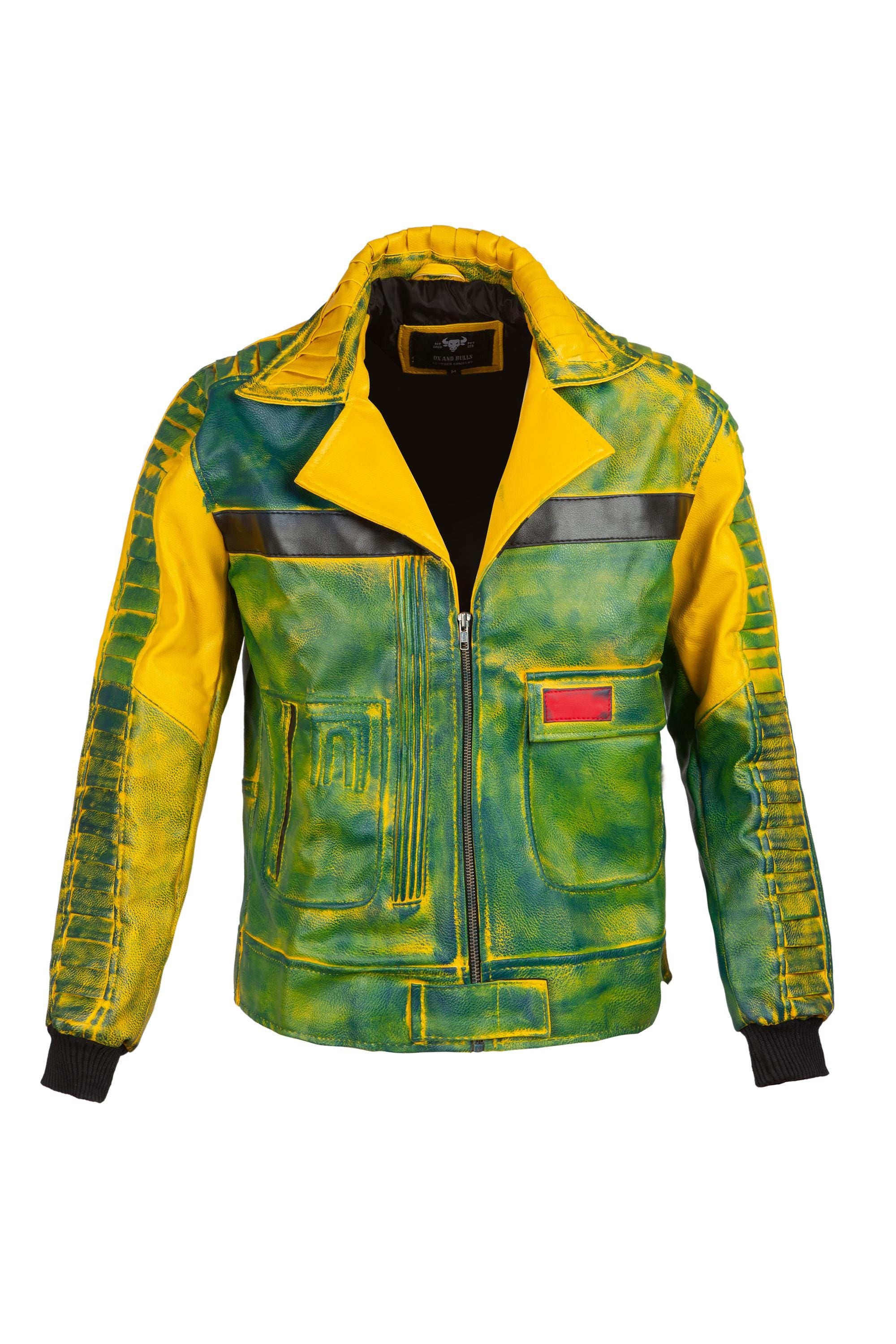 Green Blue Leather Coat | Dark Hero Villain Sci-Fi Cosplay Jacket