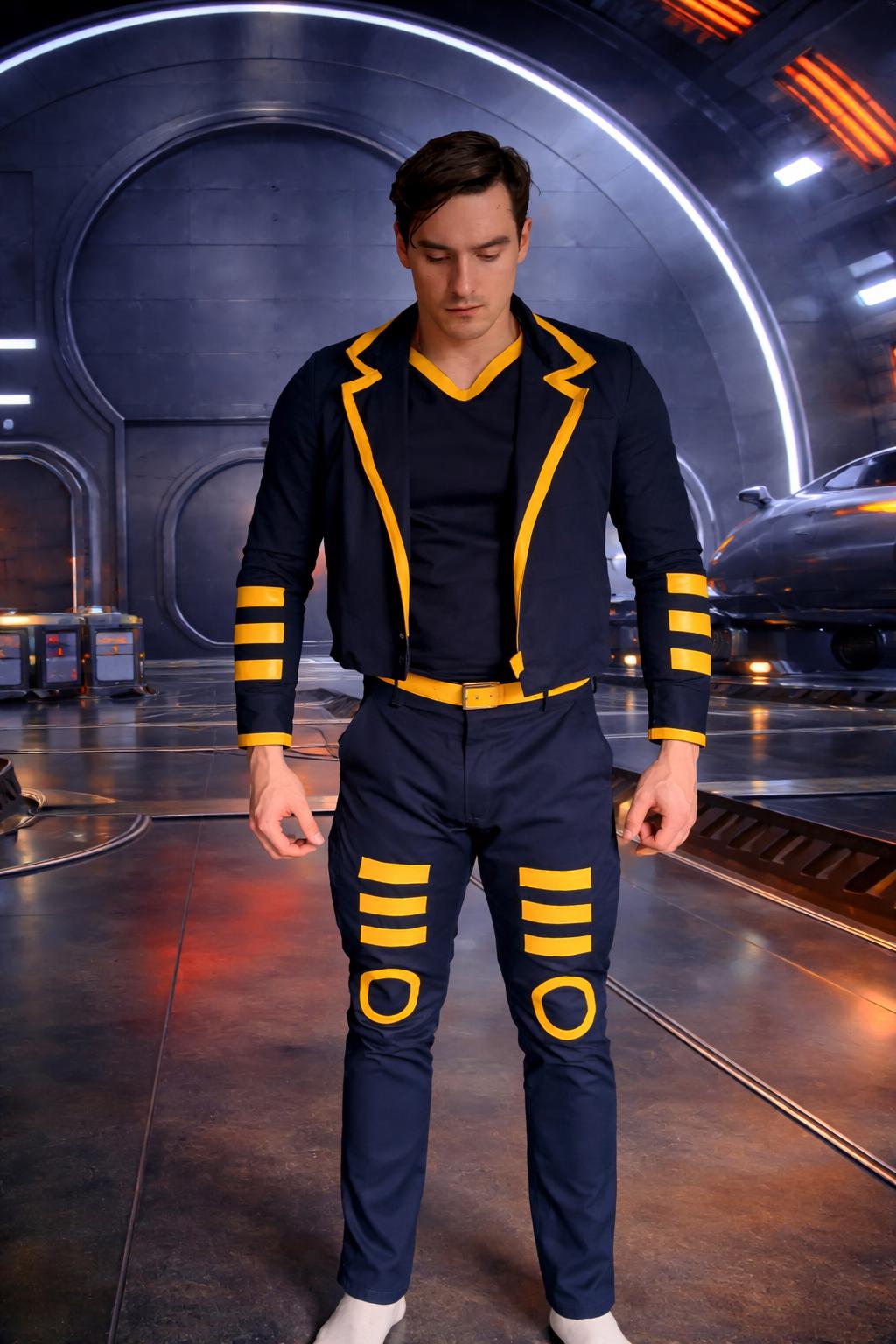 Telekinetic Hero Costume Blue Yellow Suit | Psychic Power Cosplay Outfit | Futuristic Comic Style Jacket Set | Mens Cosplay
