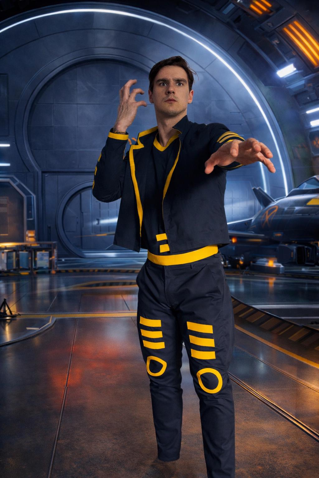 Telekinetic Hero Costume Blue Yellow Suit | Psychic Power Cosplay Outfit