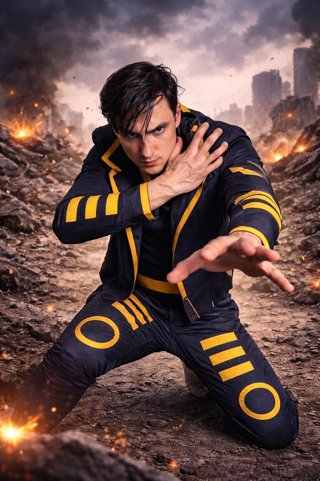 Telekinetic Hero Costume Blue Yellow Suit | Psychic Power Cosplay Outfit | Futuristic Comic Style Jacket Set | Mens Cosplay