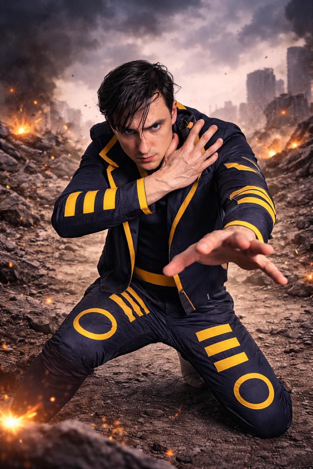 Telekinetic Hero Costume Blue Yellow Suit | Psychic Power Cosplay Outfit