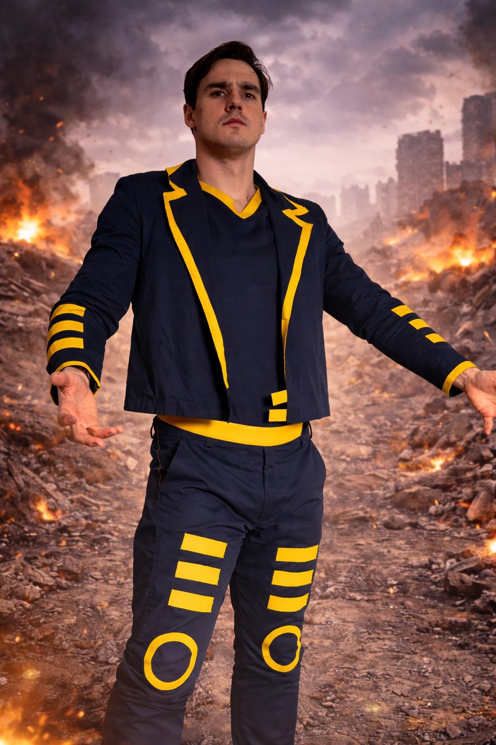 Telekinetic Hero Costume Blue Yellow Suit | Psychic Power Cosplay Outfit