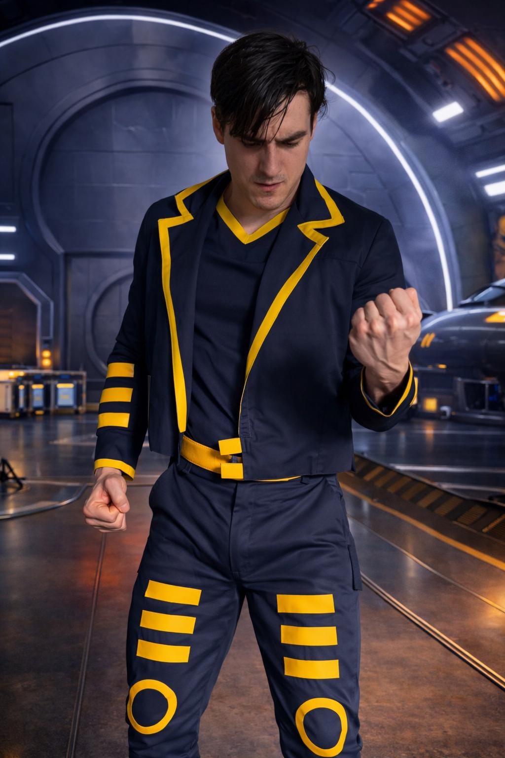 Telekinetic Hero Costume Blue Yellow Suit | Psychic Power Cosplay Outfit