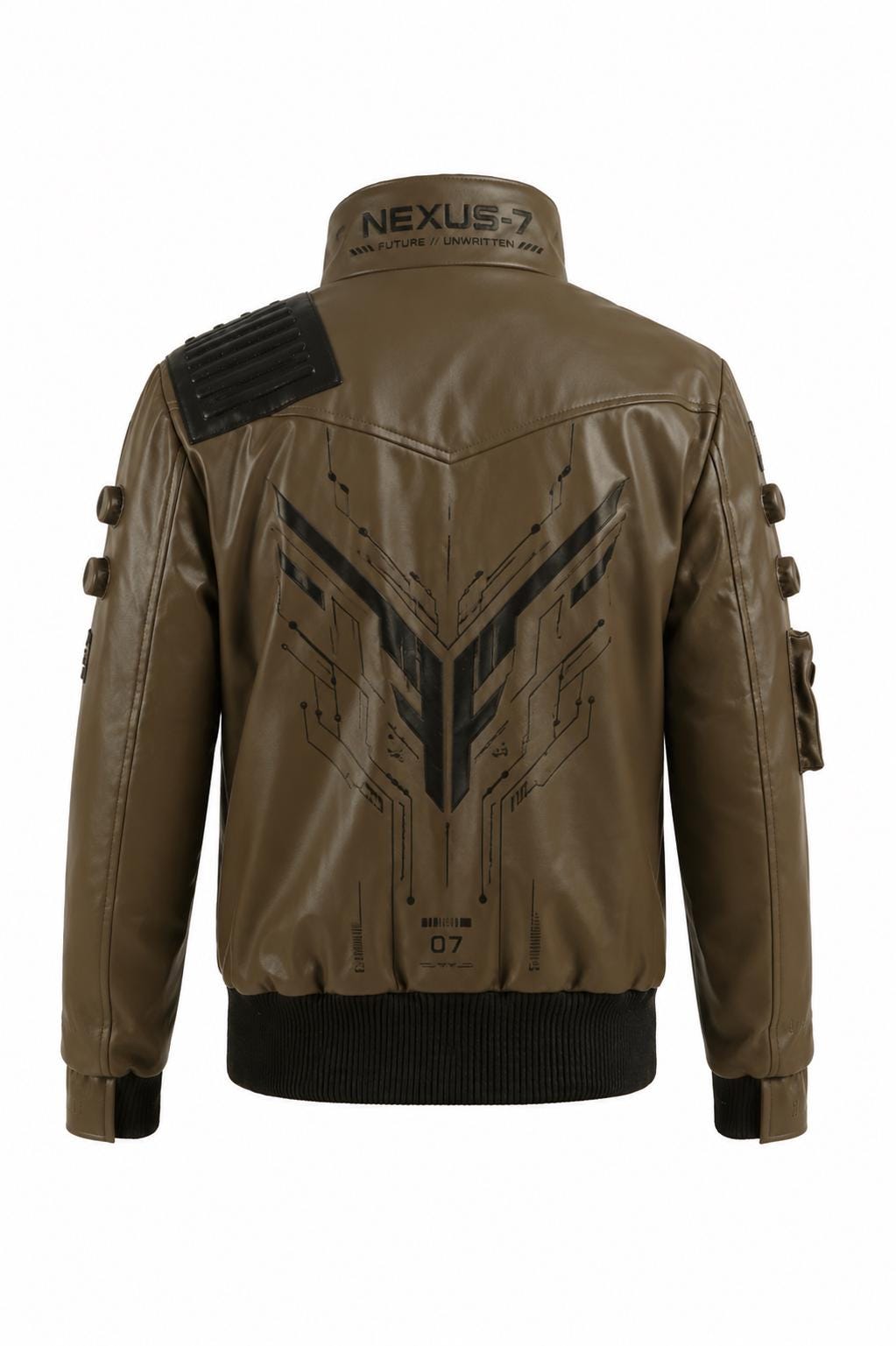 Cyberpunk Leather Jacket for Men – Futuristic Techwear Bomber Jacket – Sci Fi Streetwear Coat – Nexus 7 Inspired Moto Jacket – Gamer Fashion
