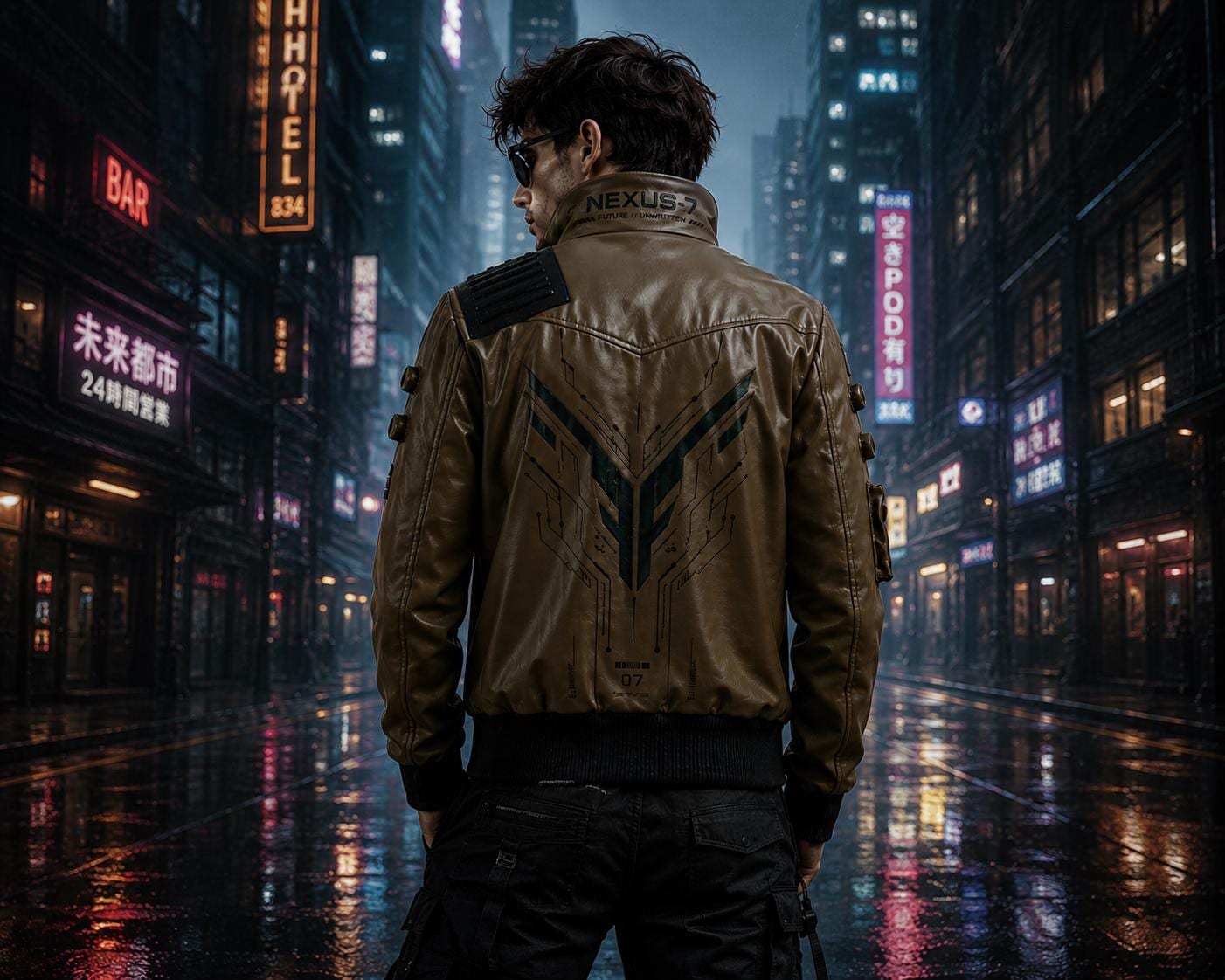Cyberpunk Leather Jacket for Men – Futuristic Techwear Bomber Jacket – Sci Fi Streetwear Coat – Nexus 7 Inspired Moto Jacket – Gamer Fashion
