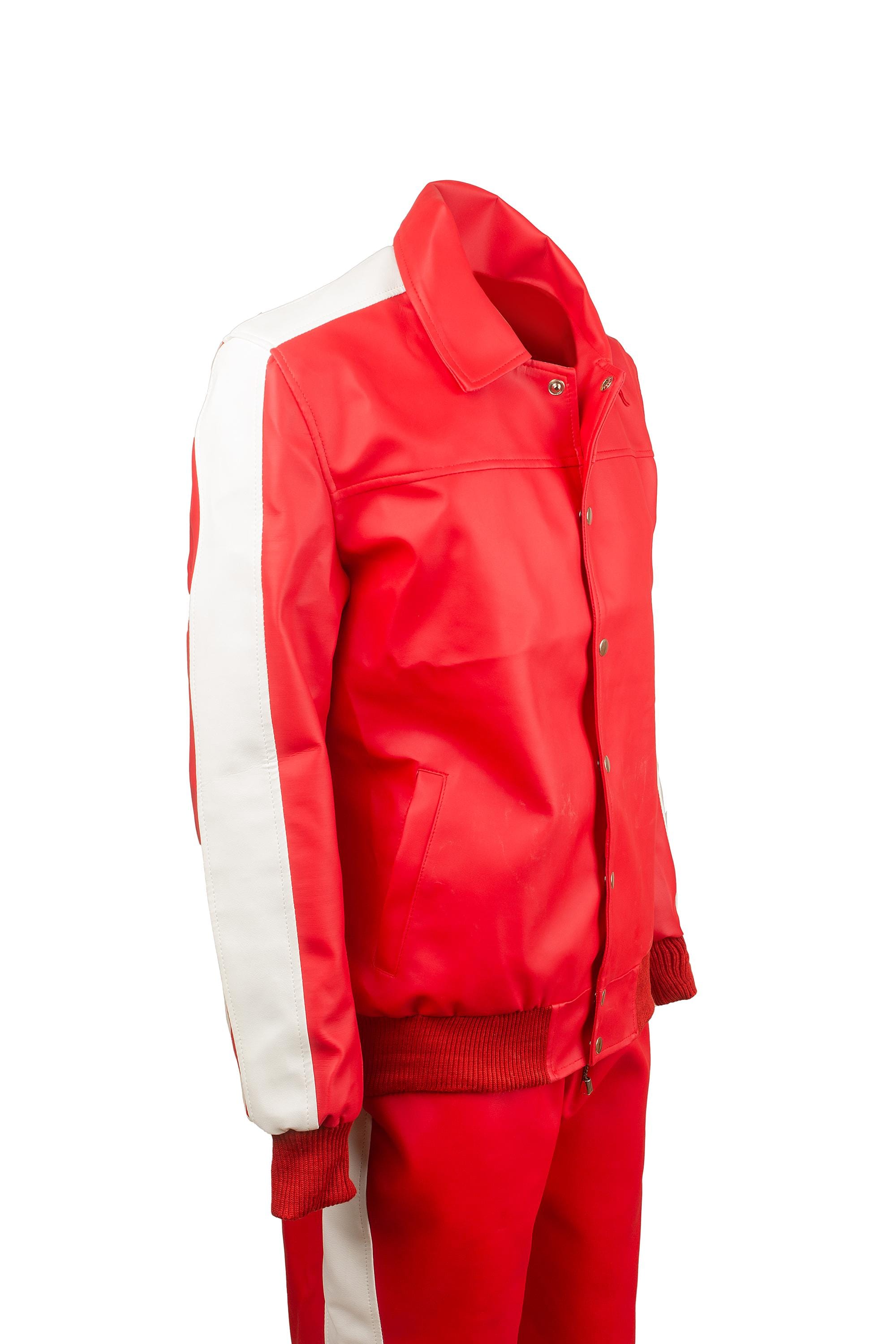Red Faux Leather Tracksuit Set for Men | Retro Streetwear Jacket & Pants | Urban Athletic Two Piece Outfit | Ox and Bulls Style