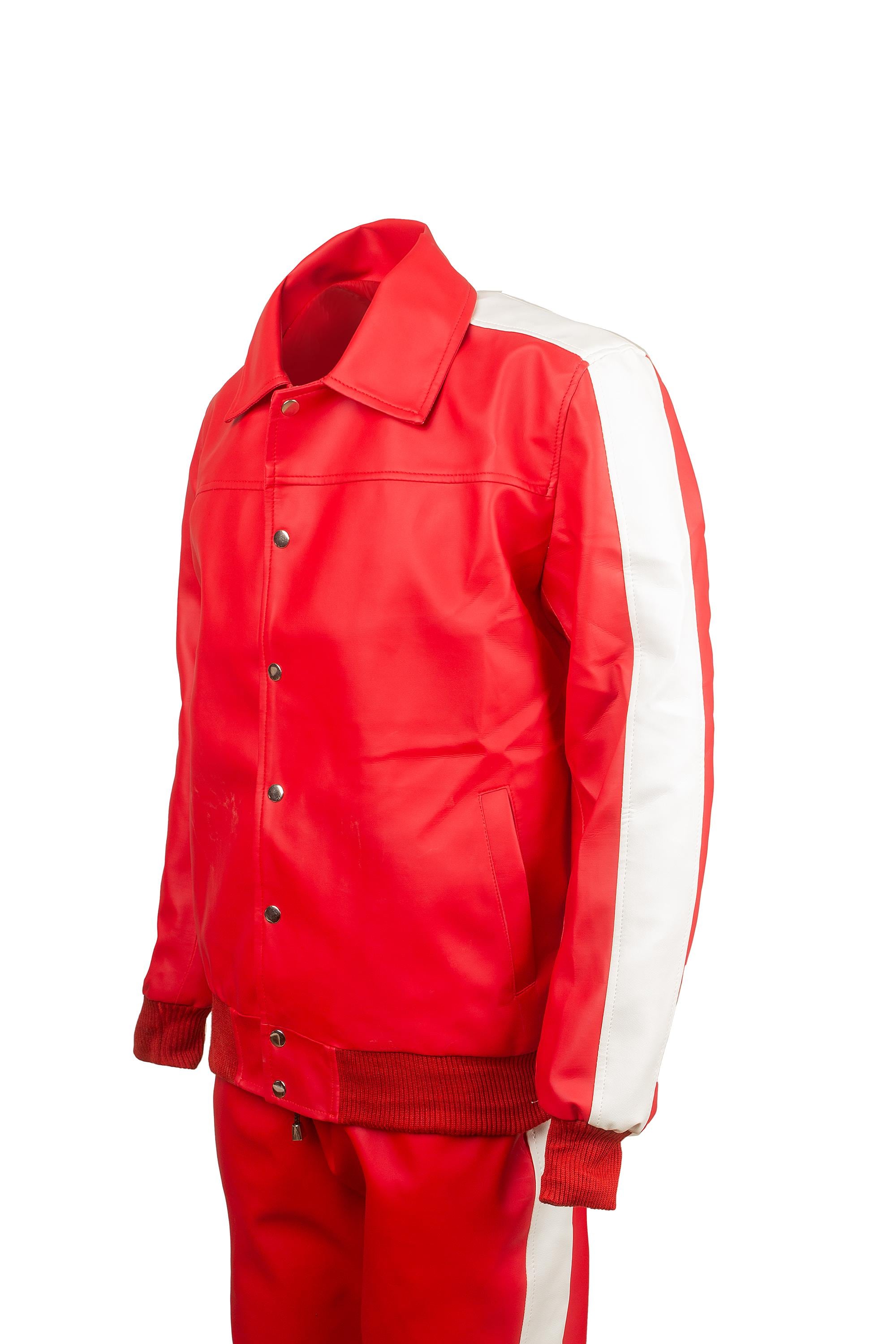 Red Faux Leather Tracksuit Set for Men | Retro Streetwear Jacket & Pants | Urban Athletic Two Piece Outfit | Ox and Bulls Style