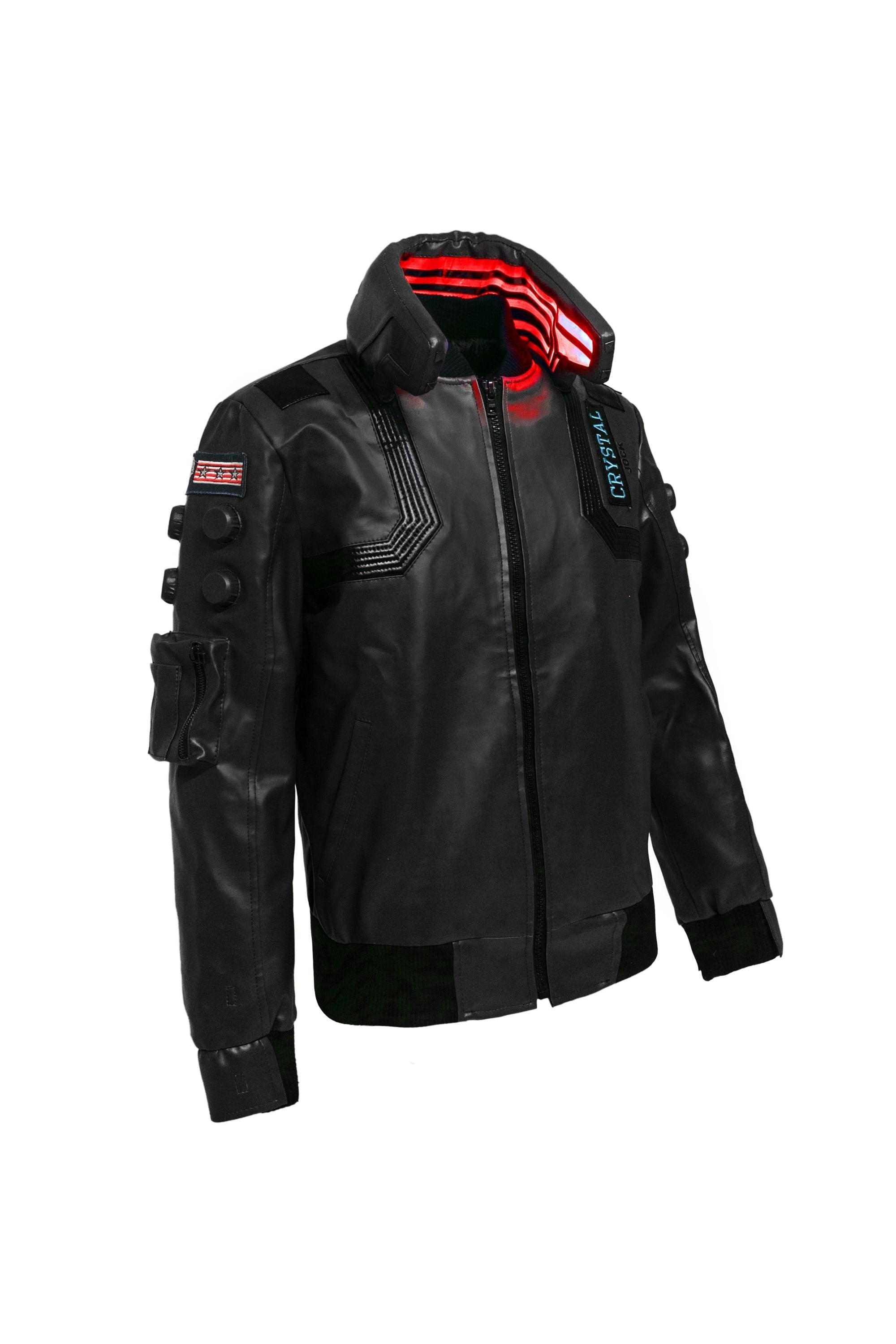 Cyberpunk Futuristic Leather Jacket for Men – Black Techwear Bomber Jacket – Sci-Fi Streetwear Coat – Gamer Inspired Outerwear