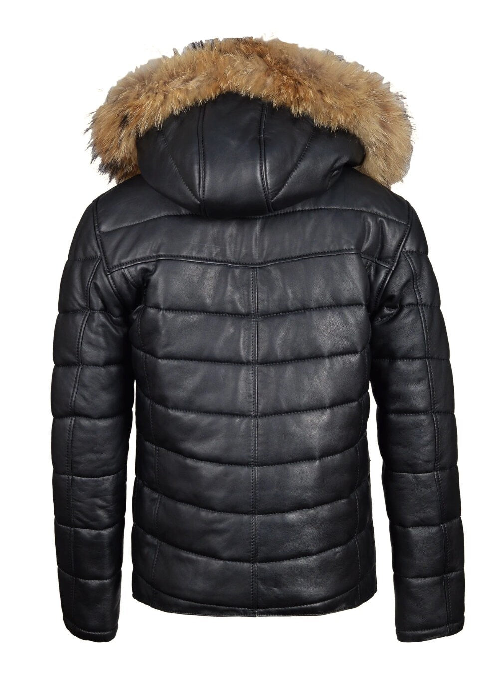 Handmade Rossi's Polyfill Winter Leather Jacket With Fur On Hoodie