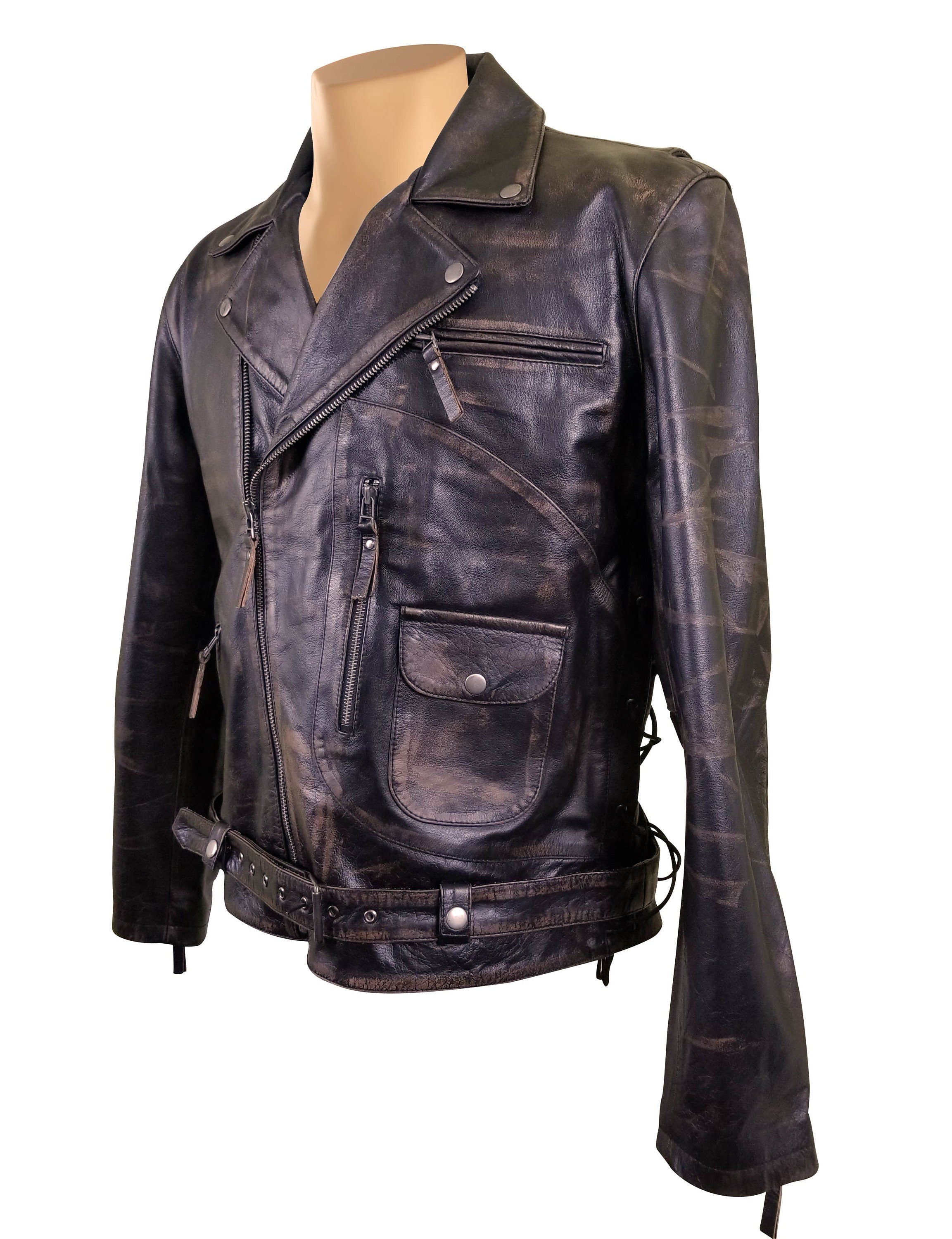 Handmade  Arnold Schwarzenegger Terminator 2 Distressed Biker Leather Jacket