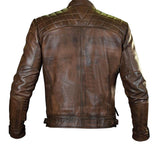 Handmade Roan Distressed Brown Moto Leather Jacket