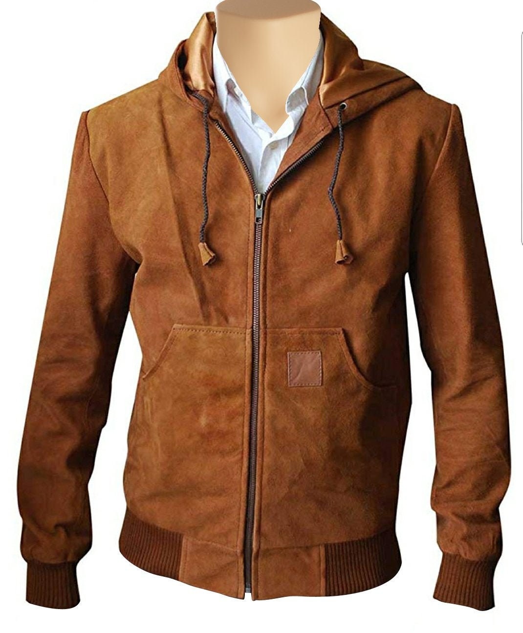 Handmade  Marek Tan Suede Leather Hoodie