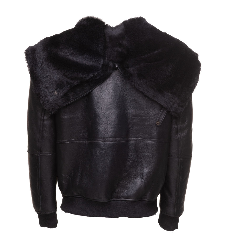 Handmade  Gregos Varsity Style Sheepskin Shearling Jacket With Large Hoodie