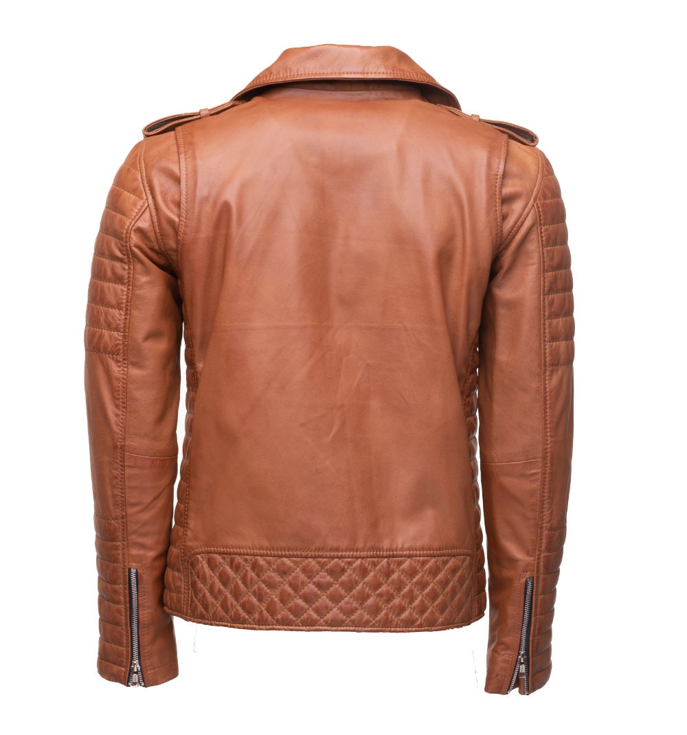 Handmade Tan Quilted Biker Leather Jacket