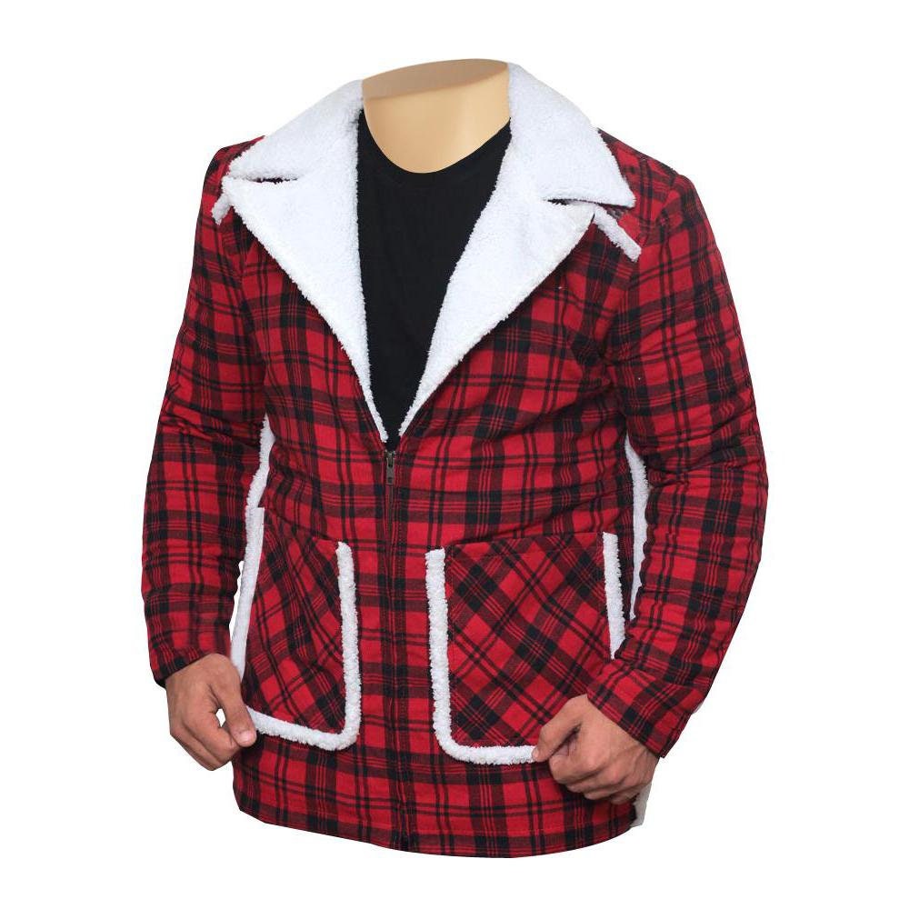 Handmade  Ryan Reynold's Red And Black Checkered Jacket With Faux Shearling