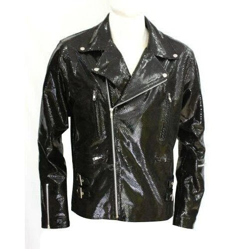 Handmade Snake Print Biker Style Leather Jacket