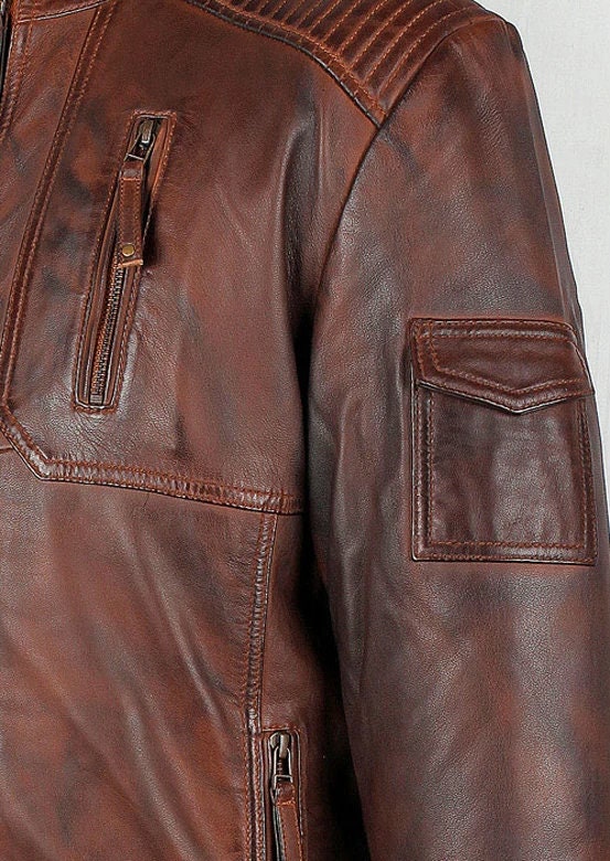 Handmade Men's Allen Cognac Leather Jacket