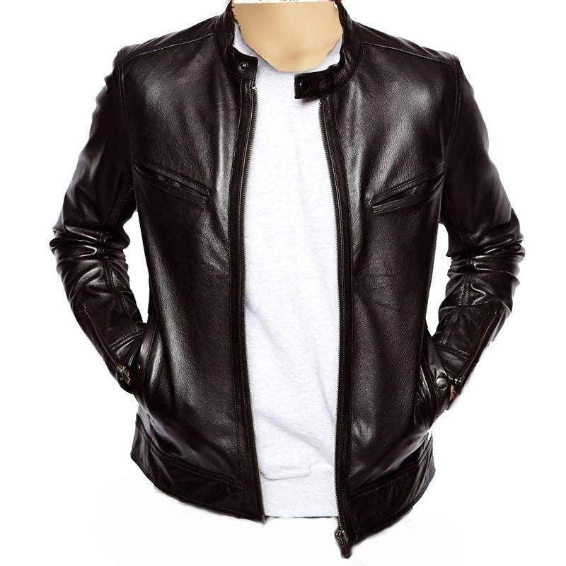 Handmade  Plain Black Moto Style Jacket